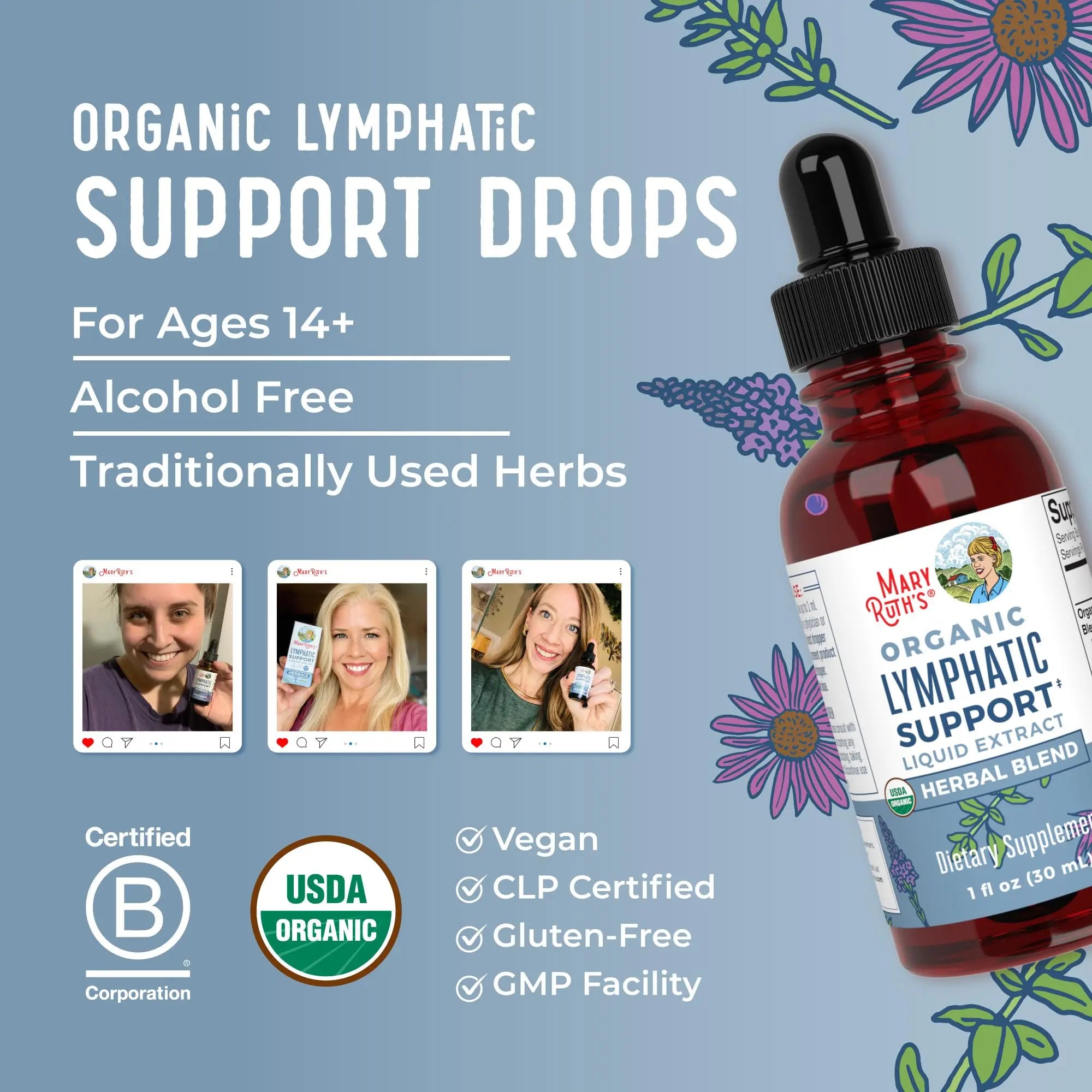 Lymphatic Support Drops by MaryRuth's | USDA Organic Lymphatic Cleanse Immune Support Supplement| Lymphatic Support with Echinacea & Elderberry | Blue Vervain | Vegan | Non-GMO | 30 Servings MARYRUTH'S Au supplements