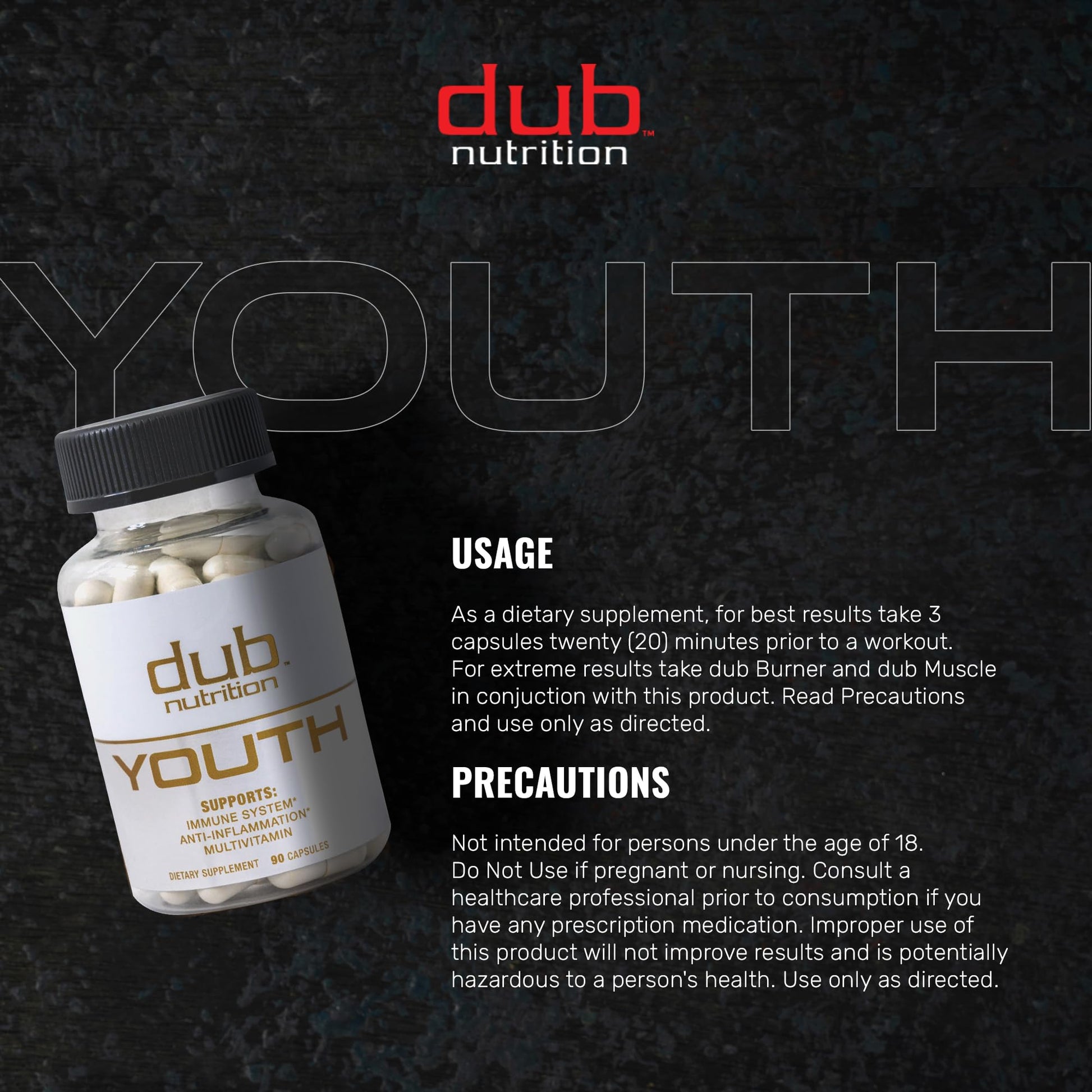 Dub Nutrition Youth - Formula with Acai, Resveratrol, Curcumin, Vitamins A, C, D, E, B12, and CoQ10 - Supports Immunity and Mobility - 90 Capsules Dub Nutrition Au supplements