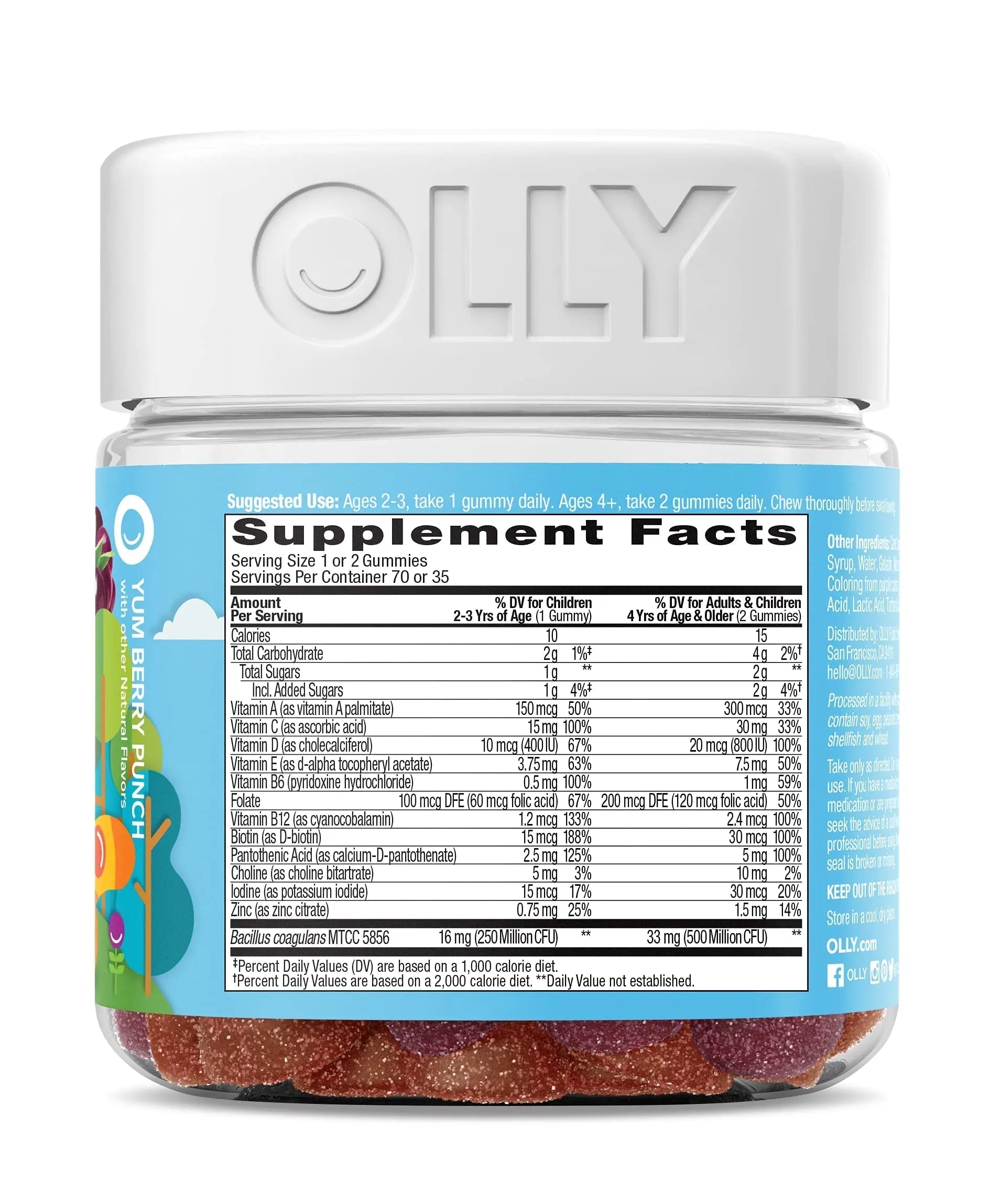 OLLY Gift, Family 2 Pack: Women's Multivitamin Gummy (90 Count), Kids Multivitamin + Probiotic Gummy (70 Count), Vitamins A, D, C, E, B, Chewable Supplement OLLY Au supplements