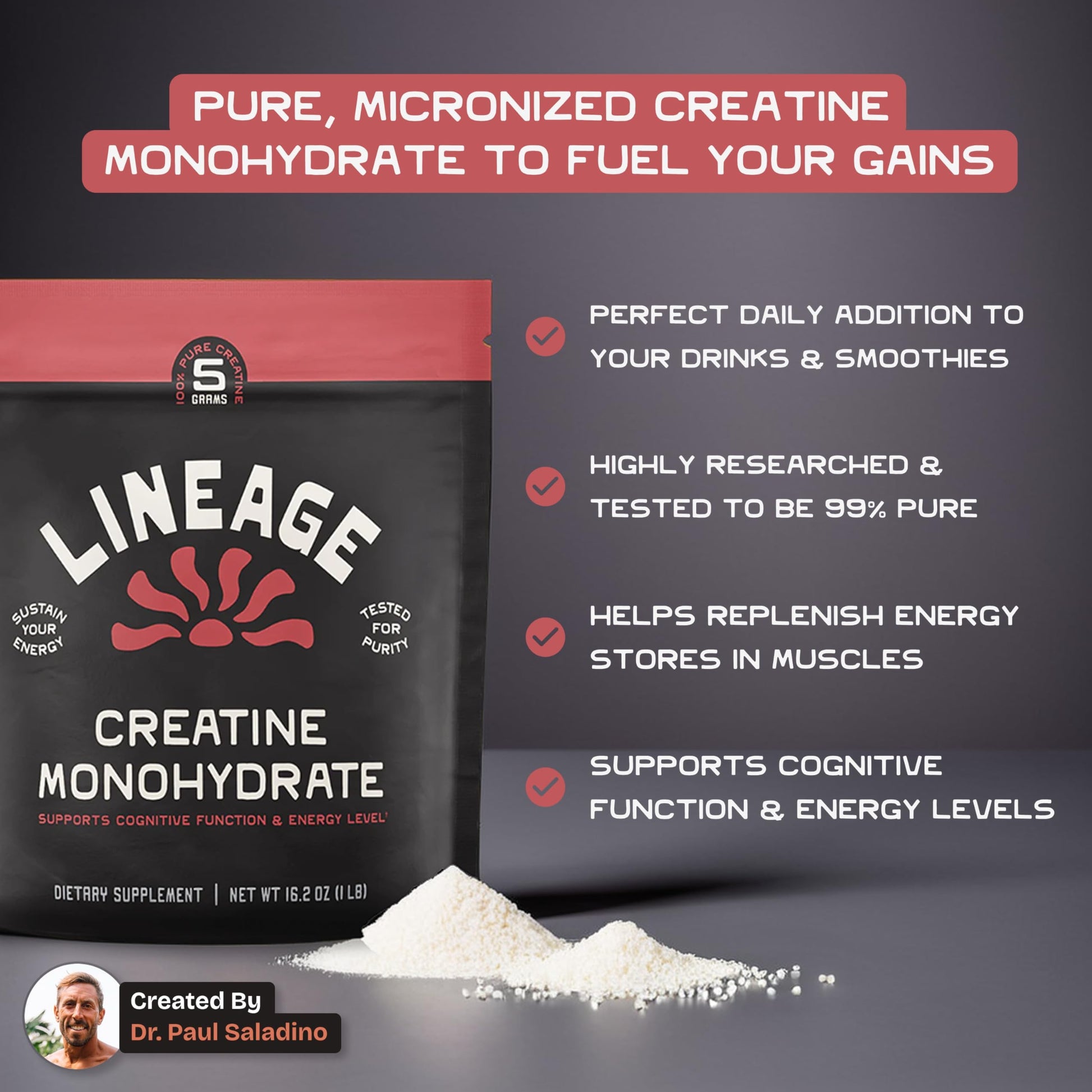 Lineage Provisions Micronized Creatine Monohydrate with Sea Salt - Micronized Creatine Powder for Training & Performance – No Artificial Ingredients – 90 Servings Lineage Provisions Au supplements
