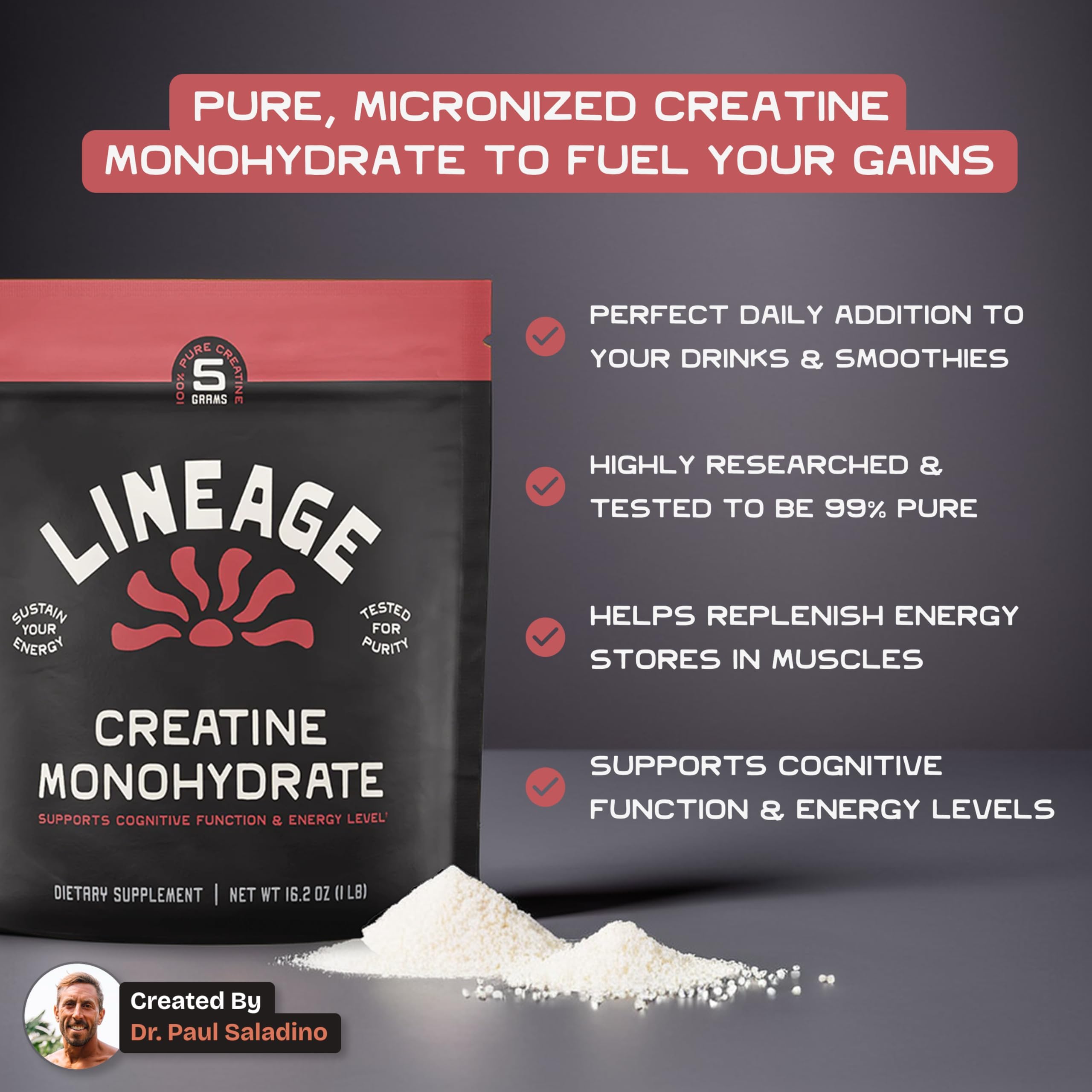 Lineage Provisions Micronized Creatine Monohydrate with Sea Salt - Micronized Creatine Powder for Training & Performance – No Artificial Ingredients – 90 Servings Lineage Provisions Au supplements