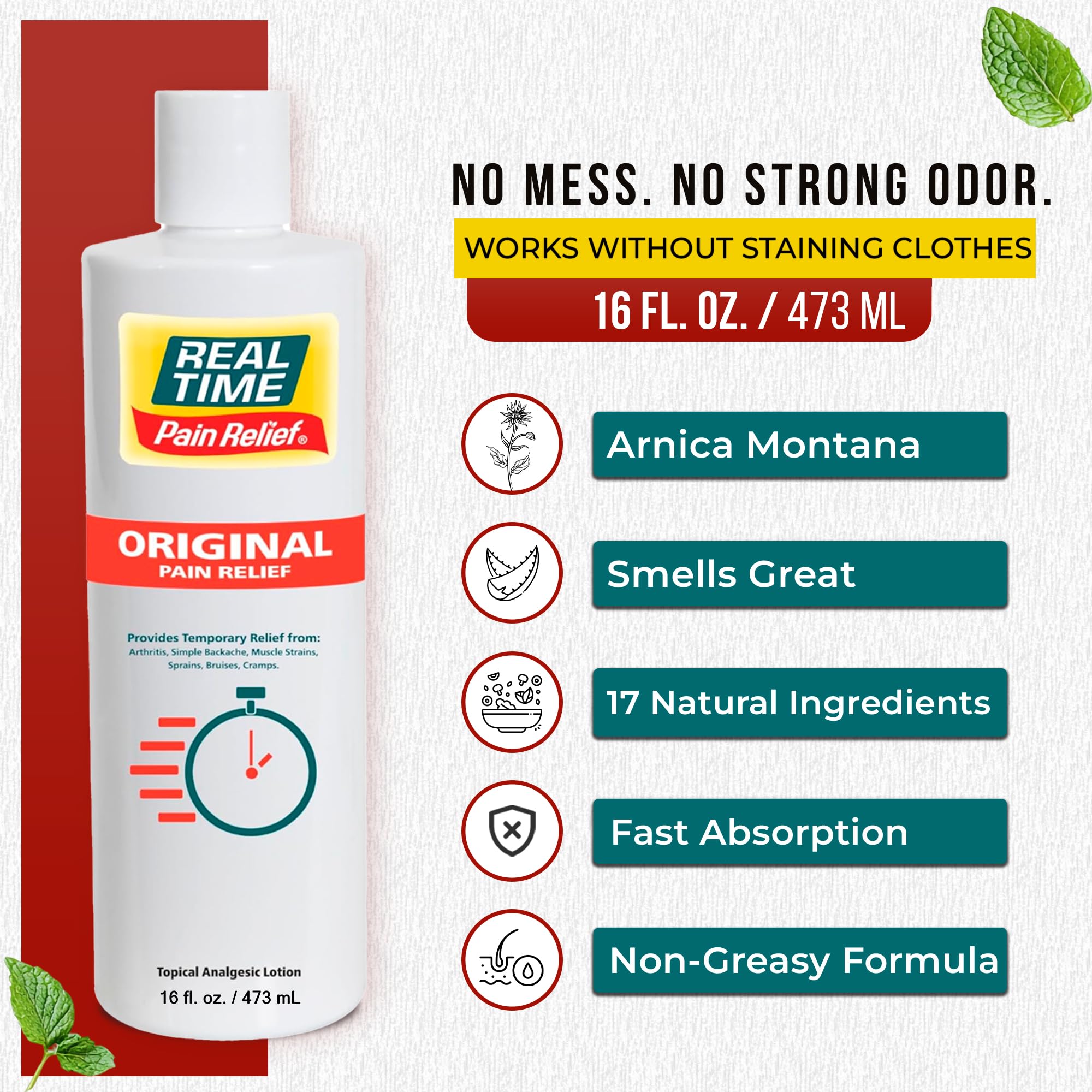 Real Time Pain Relief Cream 16oz Bottle | 17 Natural Ingredients: 1.25% Menthol, Arnica & MSM | Muscle Strain & Joint Discomfort Relief for Arthritis, Cramps, Sprains, Bruises, Hands, Back & Knee Pain Real Time Pain Relief Au supplements
