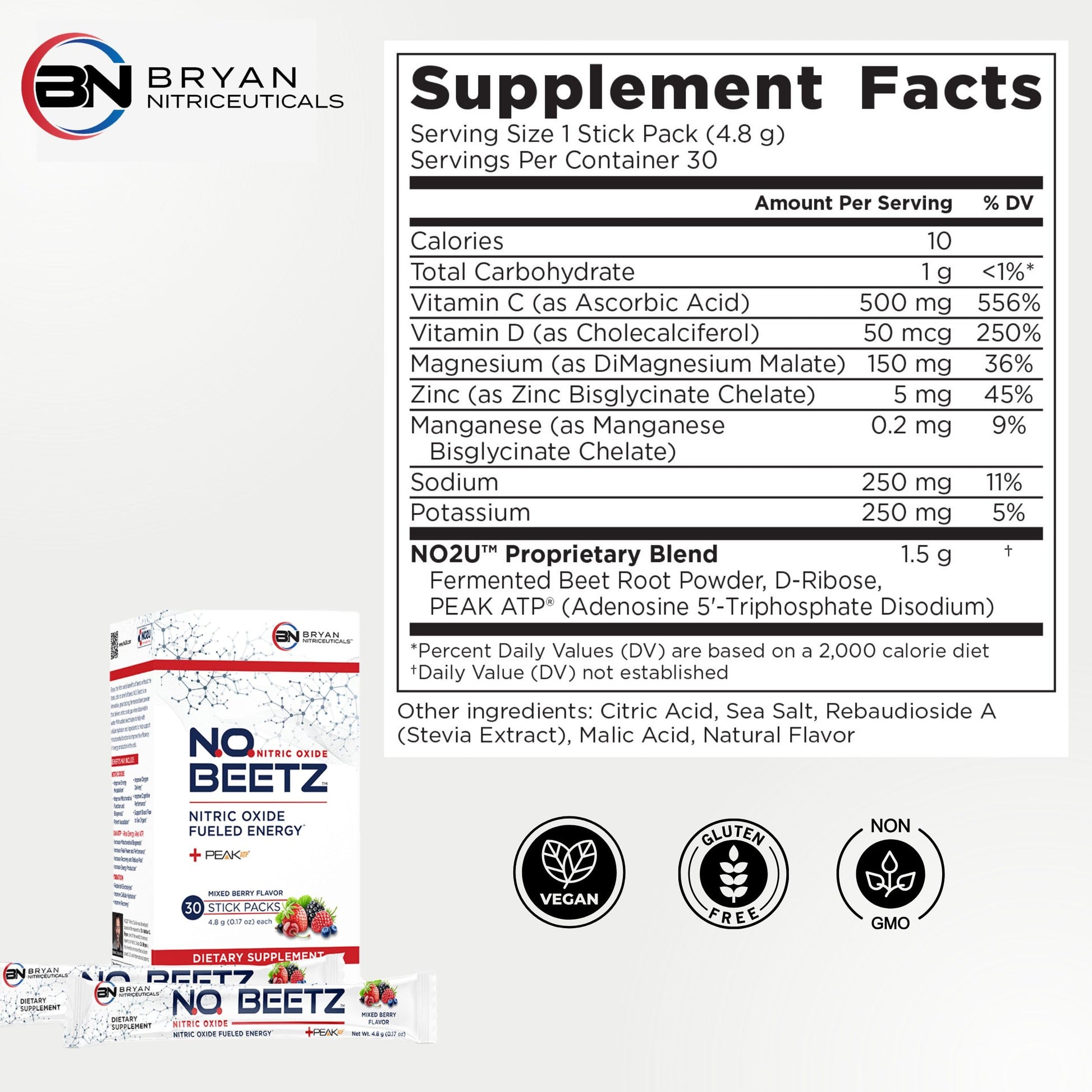 Bryan Nitriceuticals N.O. Beetz Nitric Oxide Fueled Energy Boost Supplement, Hydration & Cellular Energy Production Enhancer, Blend of Vitamins and Minerals (30 Servings) Bryan Nitriceuticals Au supplements
