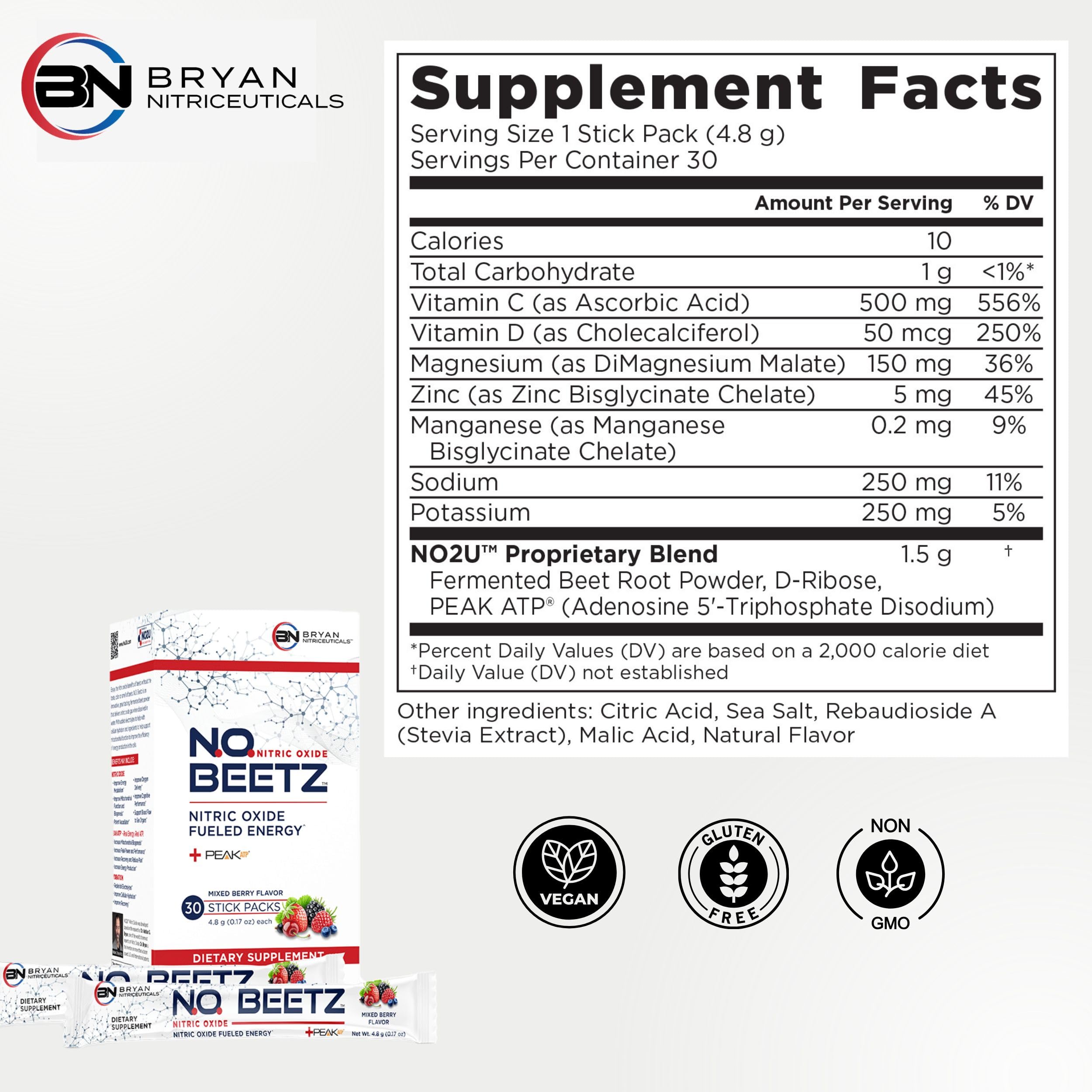 Bryan Nitriceuticals N.O. Beetz Nitric Oxide Fueled Energy Boost Supplement, Hydration & Cellular Energy Production Enhancer, Blend of Vitamins and Minerals (30 Servings) Bryan Nitriceuticals Au supplements