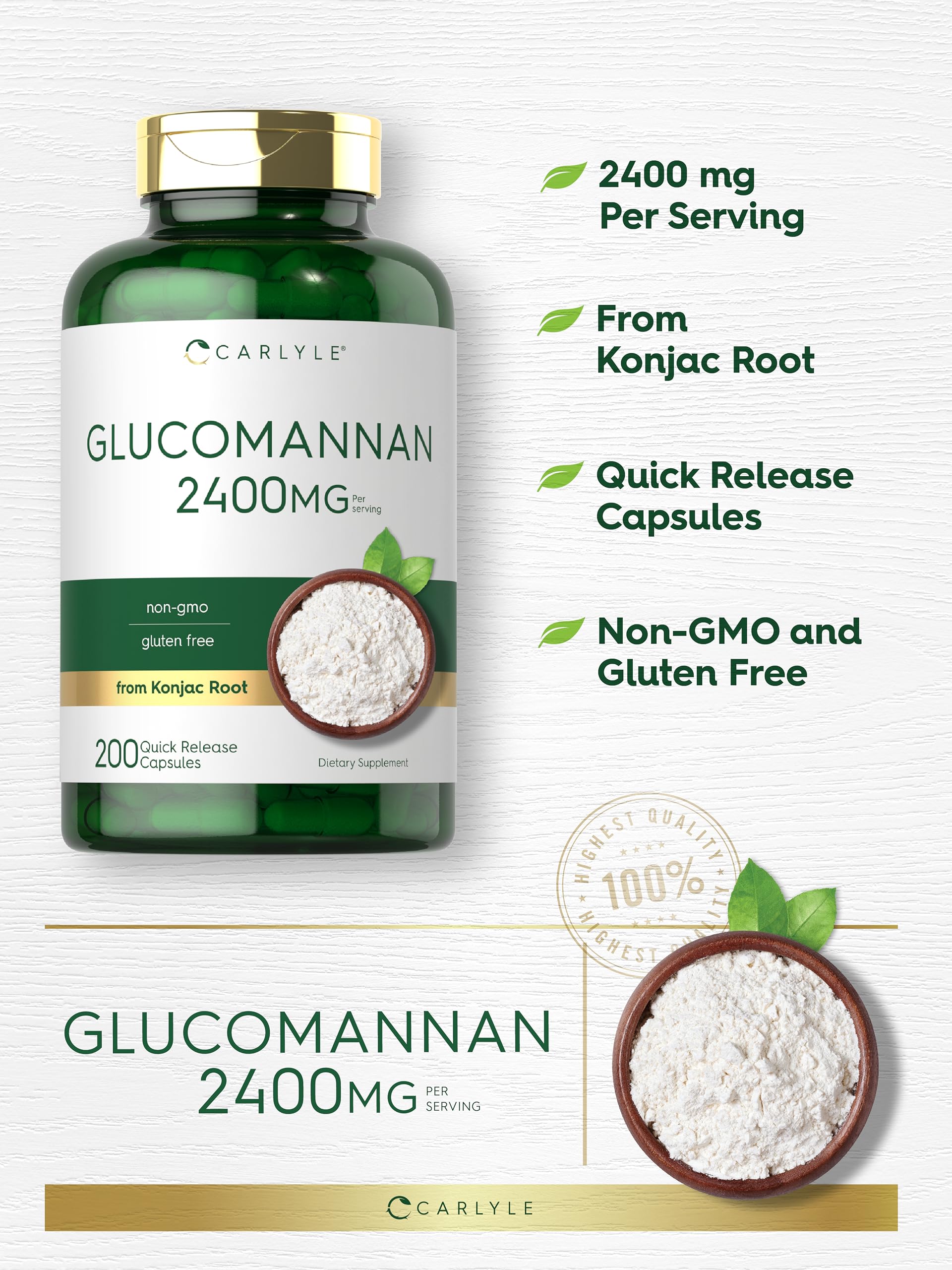 Carlyle Glucomannan Capsules | 200 Count | Soluble Fiber Pills | Non-GMO Carlyle Au supplements