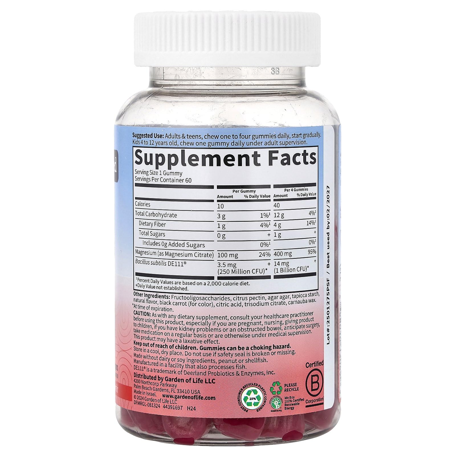 Garden of Life Magnesium Citrate Supplement Gummies with Prebiotics & Probiotics for Stress, Sleep & Recovery - Vegan, Gluten Free, Kosher, Non-GMO, No Added Sugars, Raspberry Flavor, 60 Count Garden of Life Au supplements