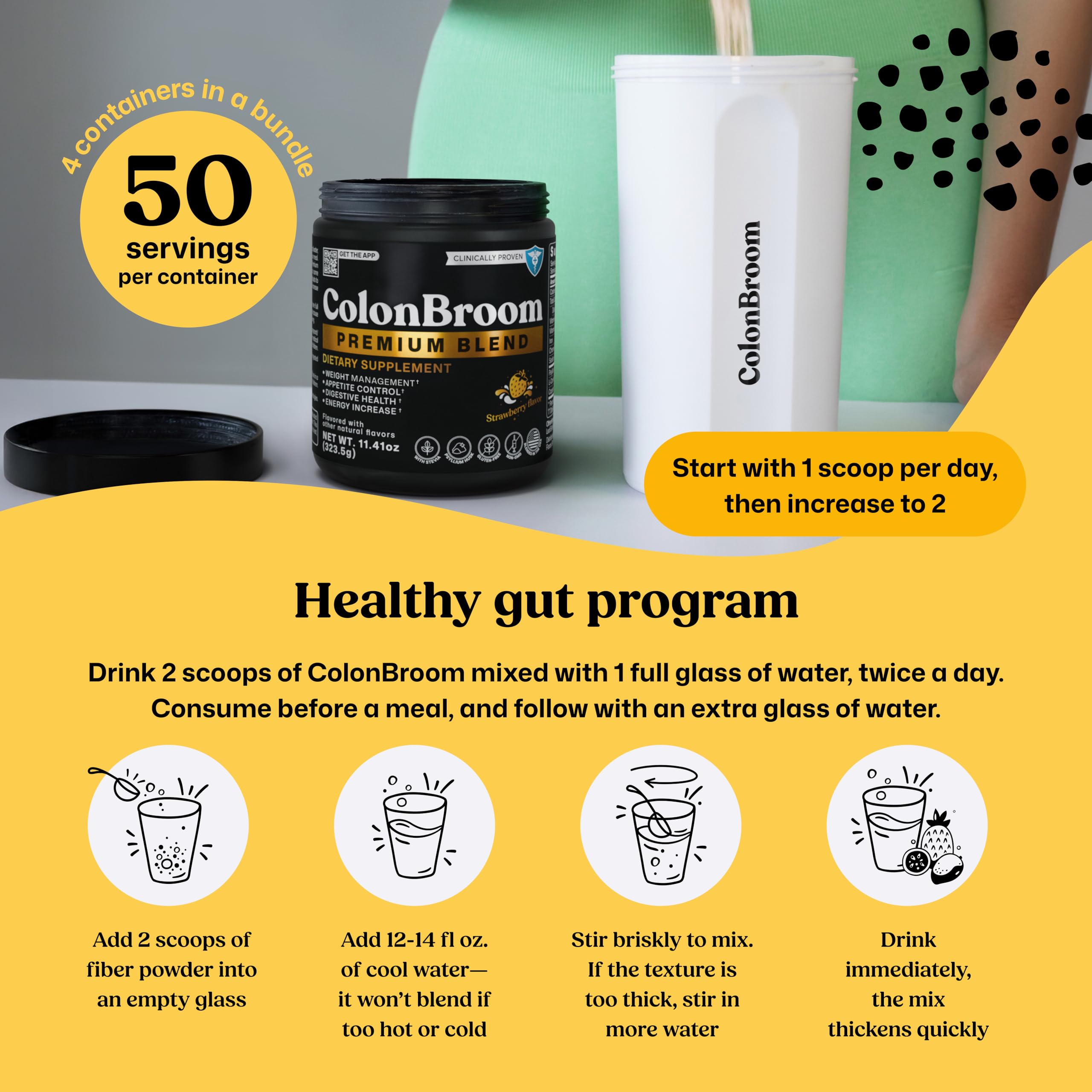 ColonBroom Premium Weight Management Supplement (Strawberry) - Colon Broom Psyllium Husk Fiber Powder Drink - Gluten Free, Non-GMO Colon Cleanse for Bloating Relief & Gut Health, 200 Servings ColonBroom Au supplements