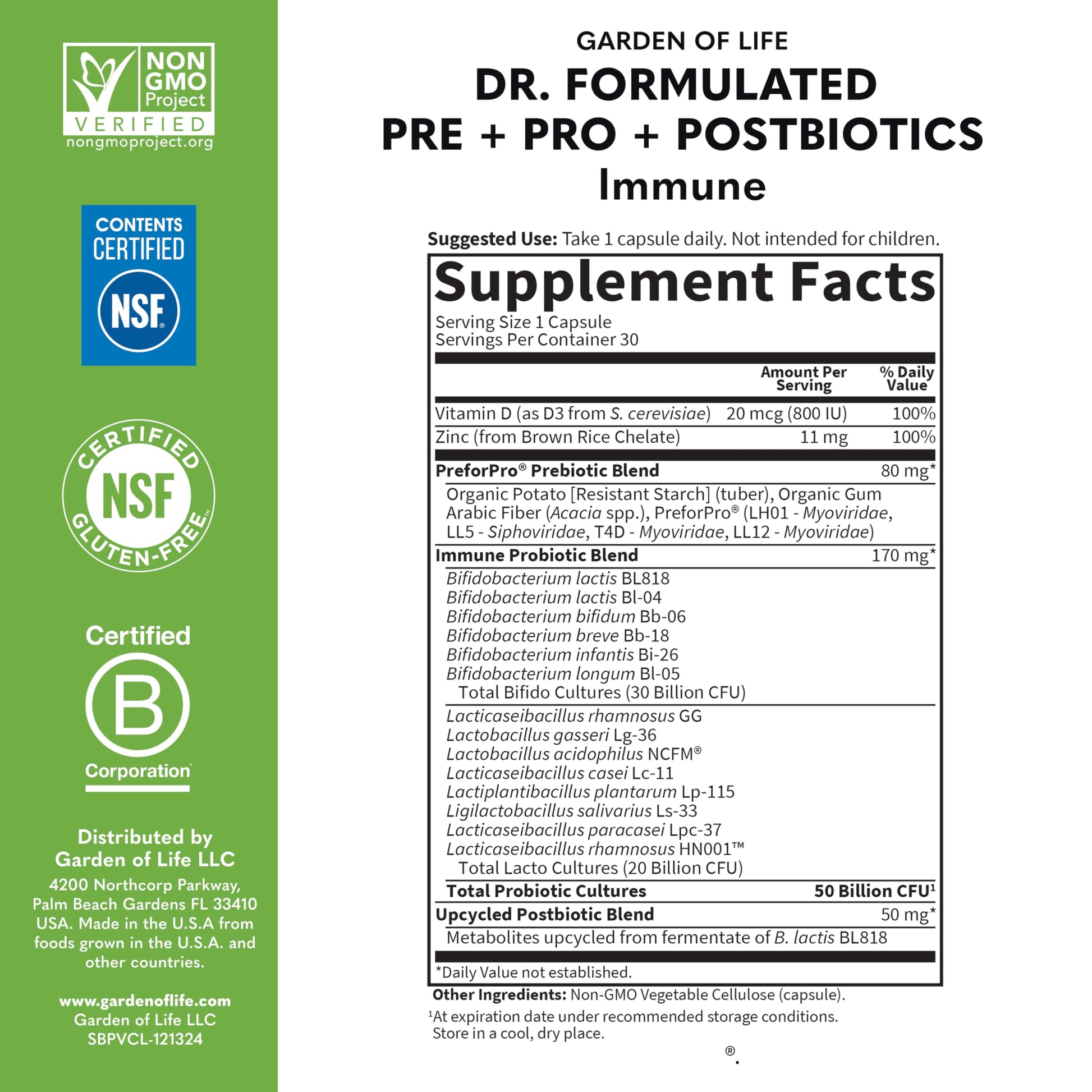 Garden of Life Dr. Formulated Pre, Post & Probiotics Immune Support with Prebiotics & Postbiotics – 50 Billion CFU, Gut & Digestive Health Support, Zinc & Vitamin D3, Vegan, 30 Day Supply Garden of Life Au supplements