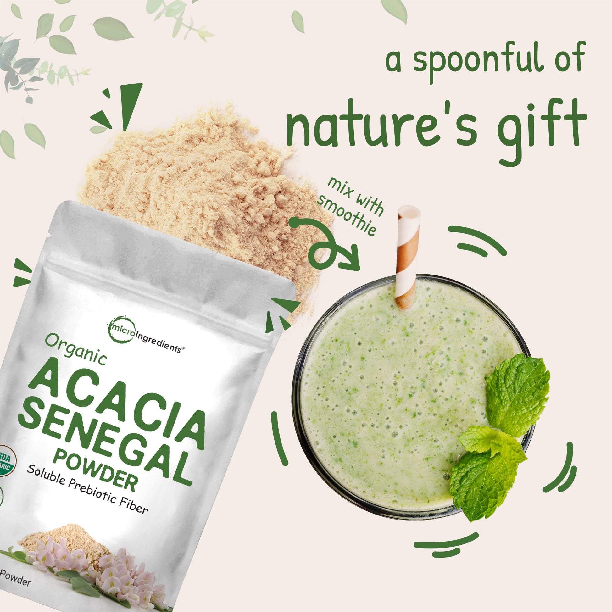 Micro Ingredients Organic Acacia Senegal Powder, 2 Pounds (32 Ounce), Instant Soluble Micro Ingredients Au supplements
