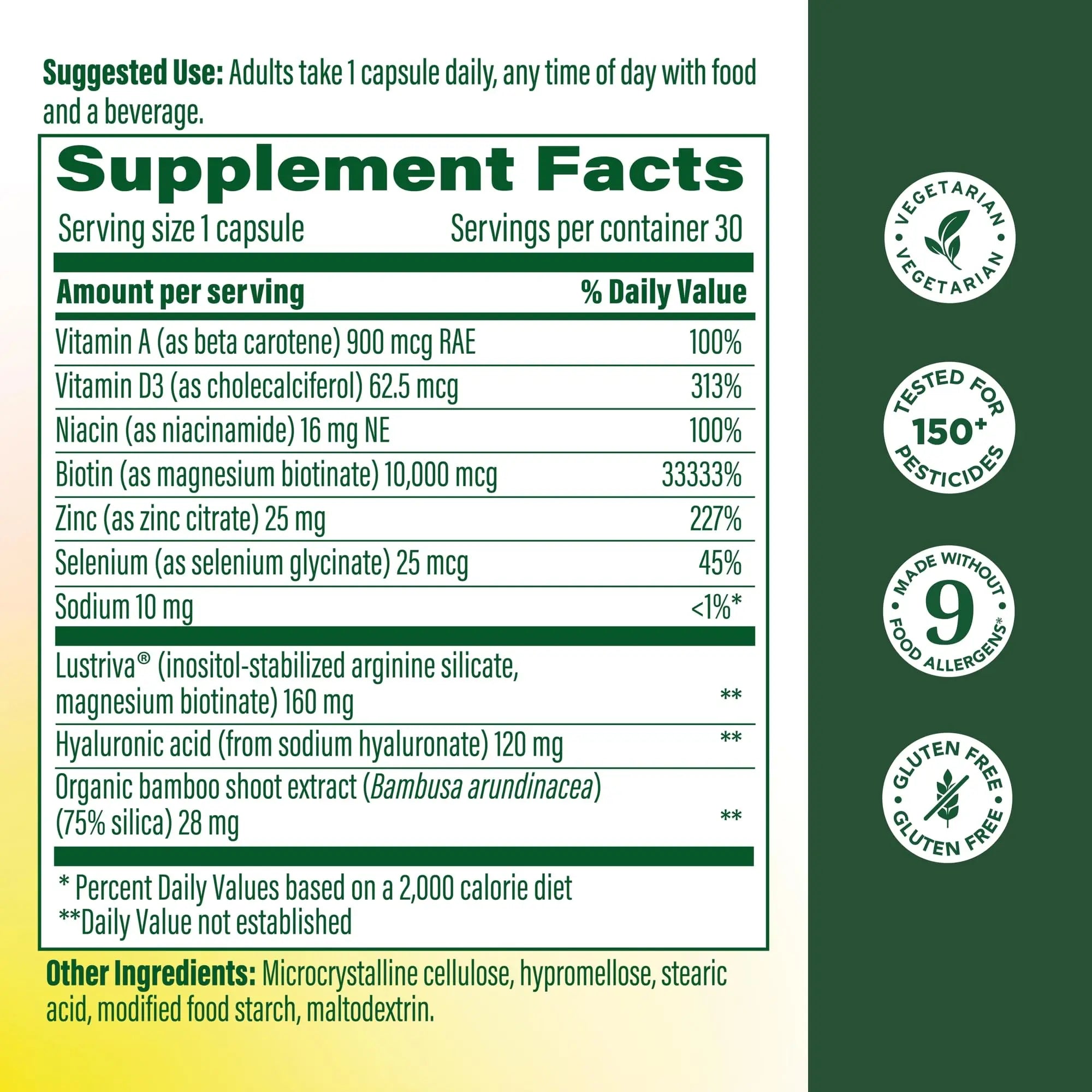 MegaFood Hair Growth – Clinically Studied Lustriva & Hyaluronic Acid - Biotin 10000mcg, Thicker & Fuller Existing Hair Growth Vitamins - 30 Vegetarian Capsules, 30 Servings MegaFood Au supplements