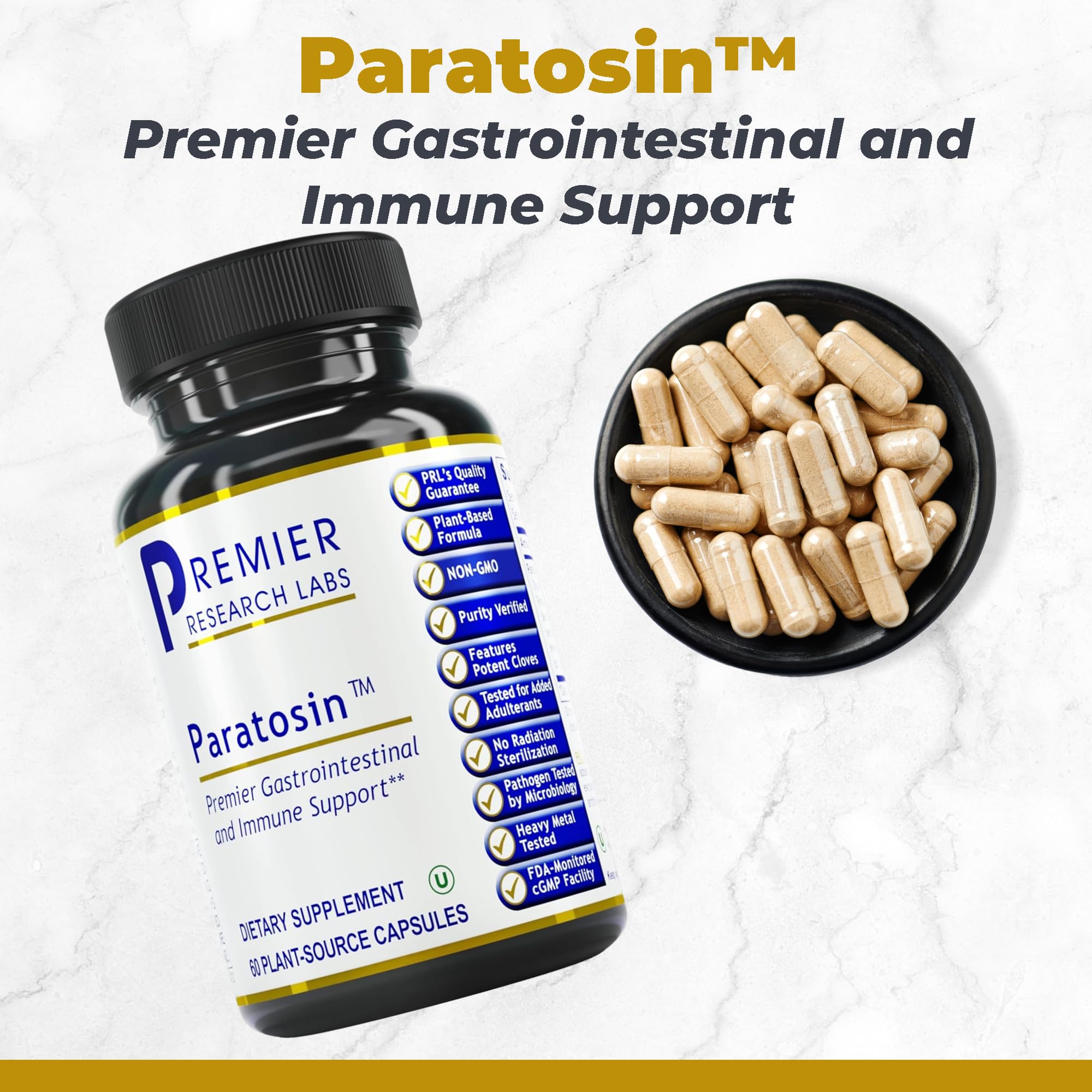 Premier Research Labs Paratosin - Gut Health Supplement, Reishi Mushroom Capsules, Hyssop Capsules, Wild Garlic Supplements, GI Support for Men & Women - 60 Vegetarian Capsules Premier Research Labs Au supplements