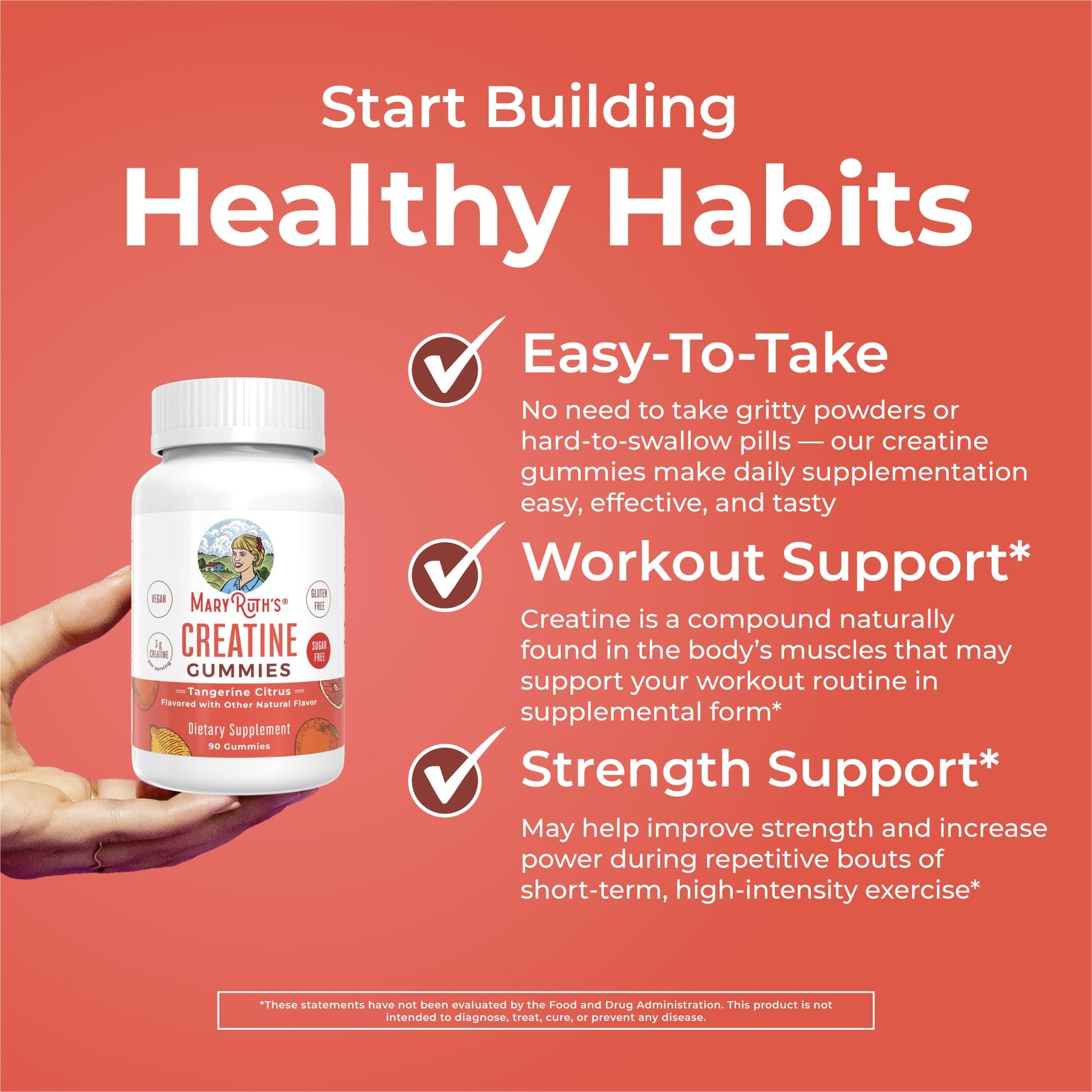 MaryRuth's Creatine Gummies | Creatine Monohydrate Gummies | 3g Creatine Per Serving | Creatine for Women & Men | Tangerine Citrus Flavor | Exercise | Workout | Sugar Free | Vegan | 90 Count MARYRUTH'S Au supplements