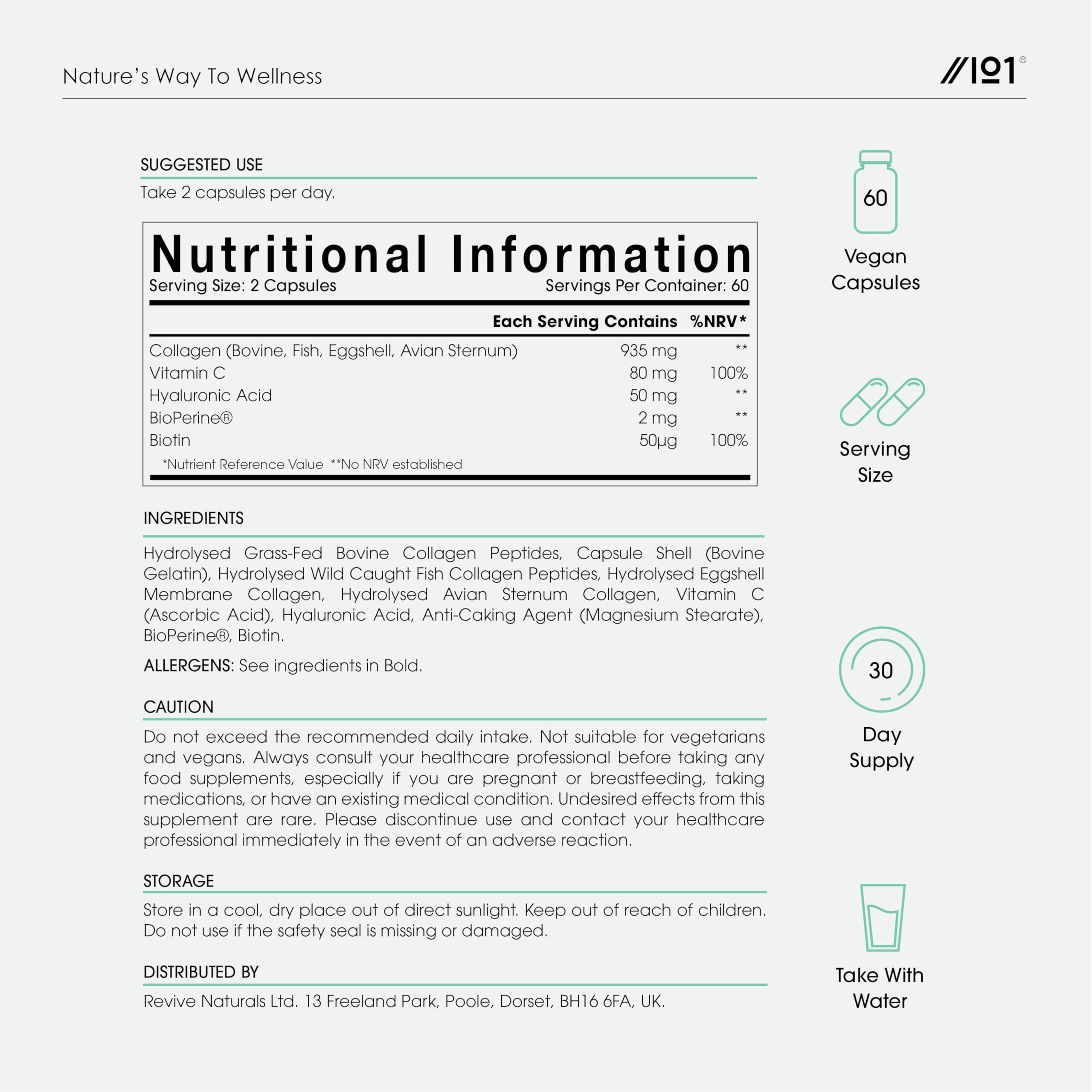 Multi Collagen Capsules - 120 Capsules - Types I, II, III, V & X - Wild Caught Fish, Grass Fed Bovine, Eggshell Revive Naturals Au supplements