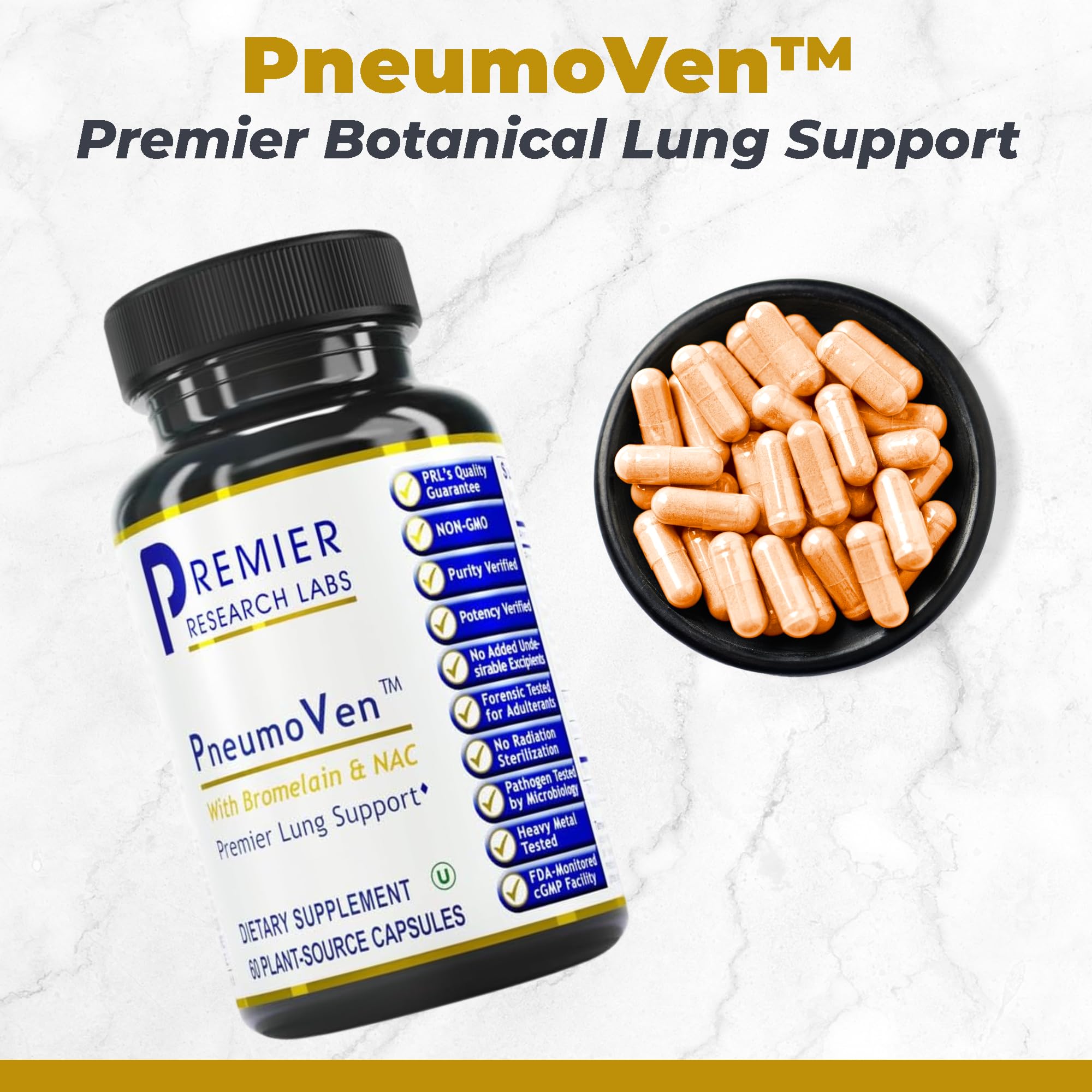 Premier Research Labs PneumoVen - Lung Support Supplement w/Bromelain & NAC, Lung Health Support Vitamins, Lung Cleanse - 60 Capsules Premier Research Labs Au supplements