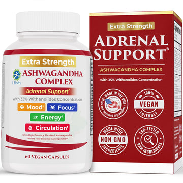 Ashwagandha Complex Adrenal Support Supplement for Stress Relief, Cortisol Balance, Energy & Focus, Mood Support, 35% Withanolides, 60 Vegan Capsules 1 Body Au supplements