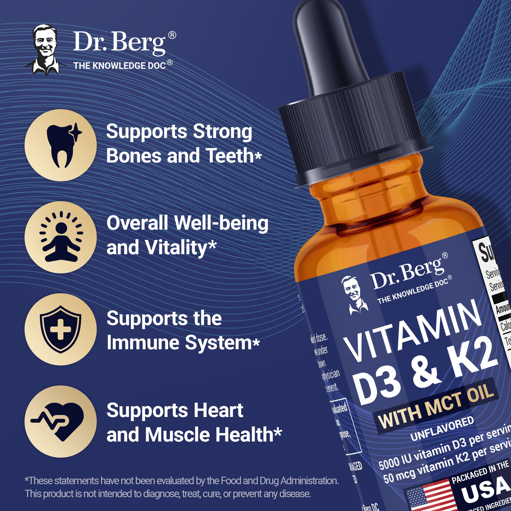 Dr. Berg Maximum Strength Vitamin D3 K2 Liquid Drops with MCT Oil – 5,000 IU Liquid Vitamin D3 with K2 – Supports Strong Bones, Heart, Energy, Immunity, and Overall Vitality* - Unflavored 1 Fl Oz Dr. Berg Nutritionals Au supplements