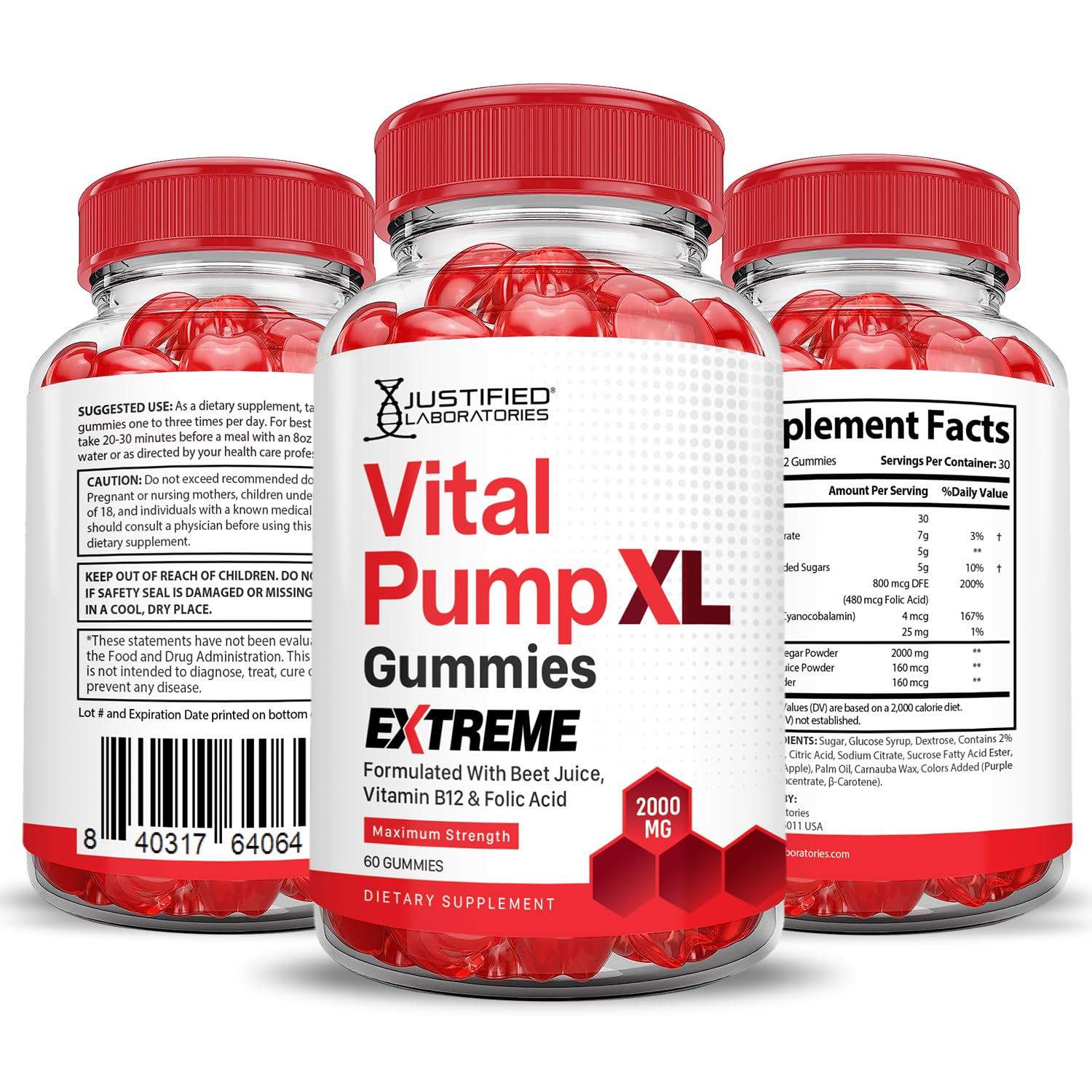 Justified Laboratories Vital Pump XL Extreme 2000MG Performance Gummies Vital PumpXL Advanced Formula Formulated with Beet Juice ACV Pomegranate Powder B12 Vegan Non GMO 60 Gummys Justified Laboratories Au supplements