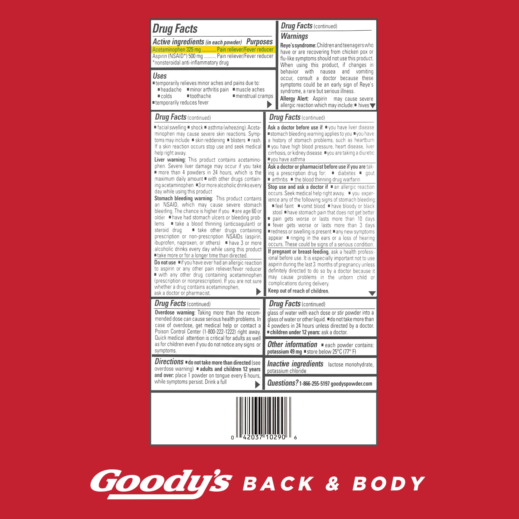 Goody's Body Ache & Back Pain Relief Powder, Dual Action with Acetaminophen & Aspirin, Caffeine-Free, 6 Count, Pack of 12 Goody's Au supplements