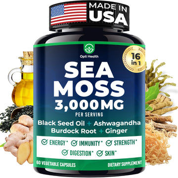 Sea Moss Black Seed Oil Ashwagandha Ginger - Advanced Irish Sea Moss Capsules All in One Supplement with Seamoss Black Seed Oil Ashwagandha Burdock Root Bladderwrack - Pills for Energy, Immune, Gut Opti Health Au supplements