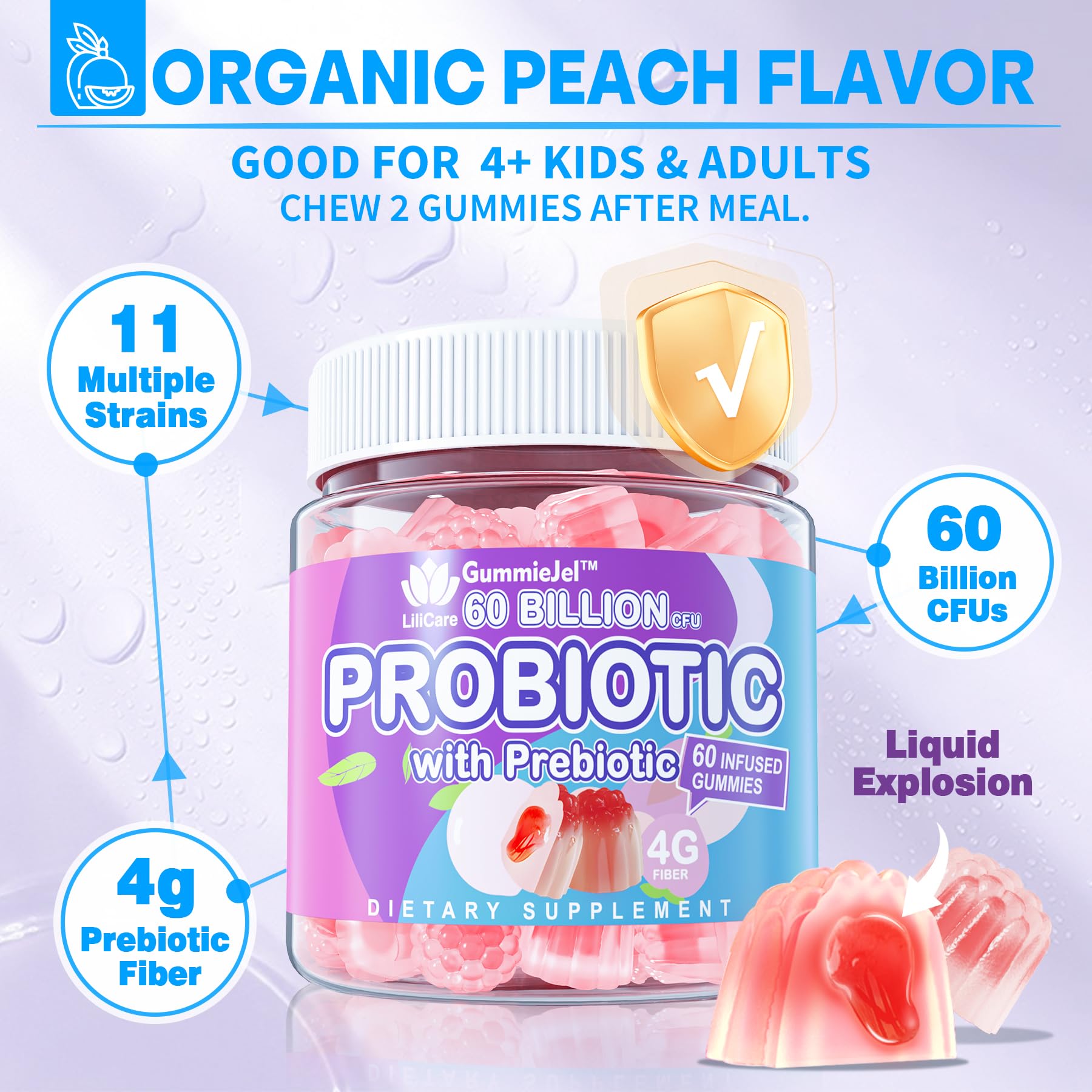 Probiotic Gummies 60 Billion CFU for Women Men & Kids, 11 Strains Probiotics + Organic Prebiotics Fiber for Immune, Digestive Health, Supports Constipation, Diarrhea, Gas & Bloating - Sugar Free, 60ct EnvyDeal Au supplements