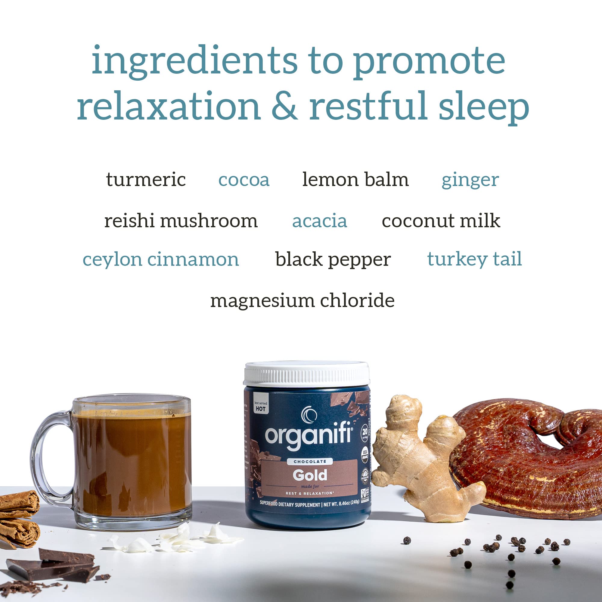 Organifi - Gold Chocolate - Superfood Supplement Powder - 20 Day Supply - Supports Rest Organifi Au supplements