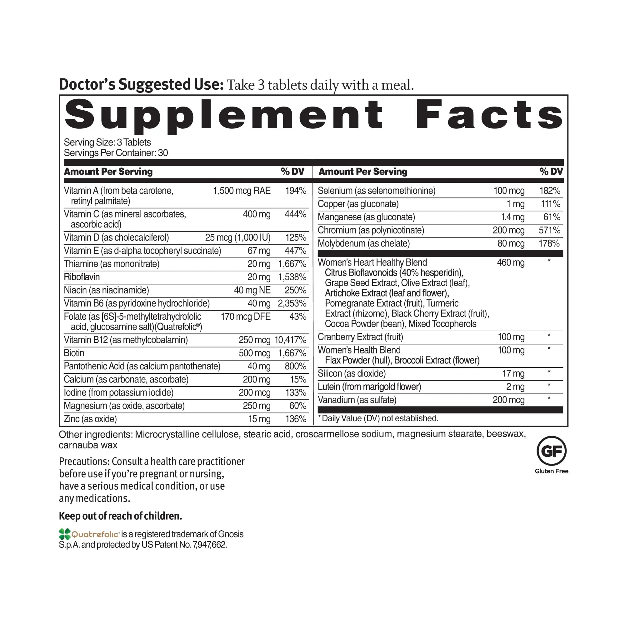 Dr. Sinatra Heart Healthy Multivitamin for Women with Vitamin D 1000 IU, A, B12, C, E, Biotin, Folate, and Zinc, 90 Tablets (30-Day Supply) Dr. Sinatra Au supplements