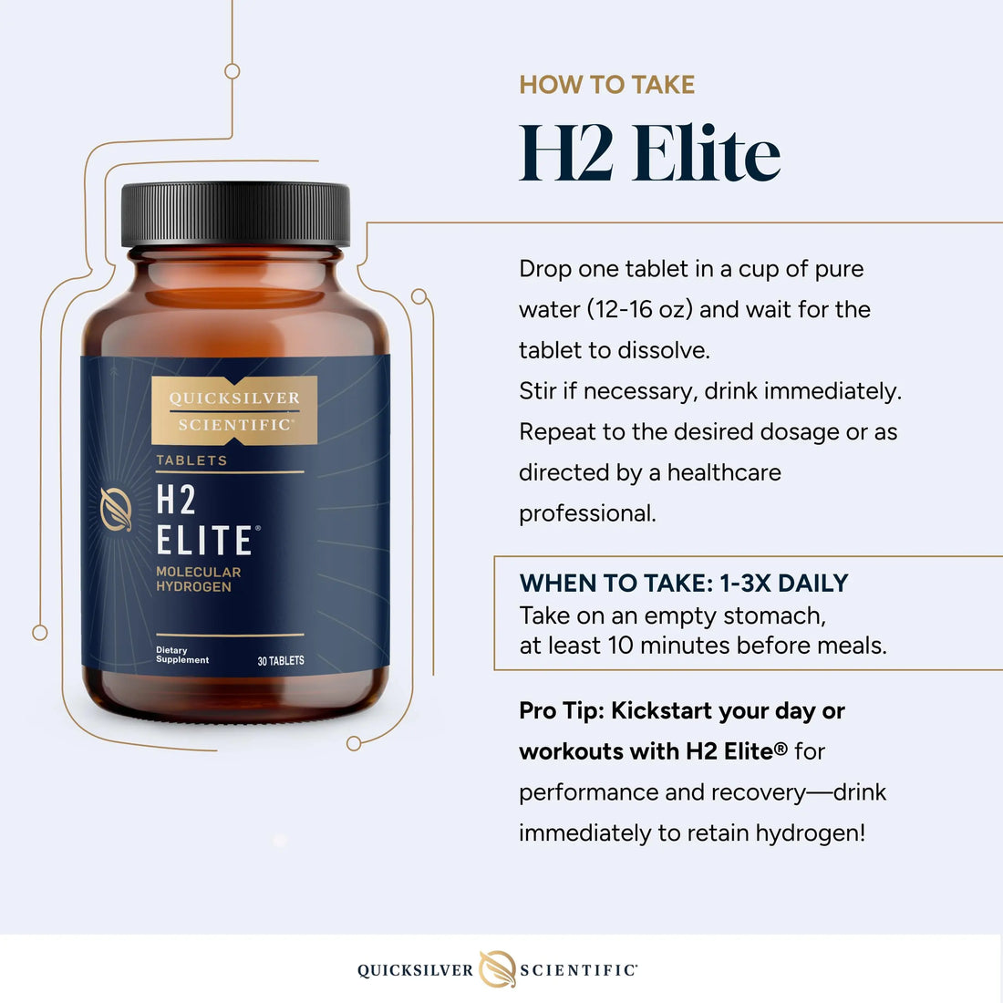 Quicksilver Scientific H2 Elite - Molecular Hydrogen for Energy + Metabolism Support, Water Tablets Perfect for Open Containers - Magnesium Malate Drink Additive (30 Molecular Hydrogen Tablets) Quicksilver Scientific Au supplements