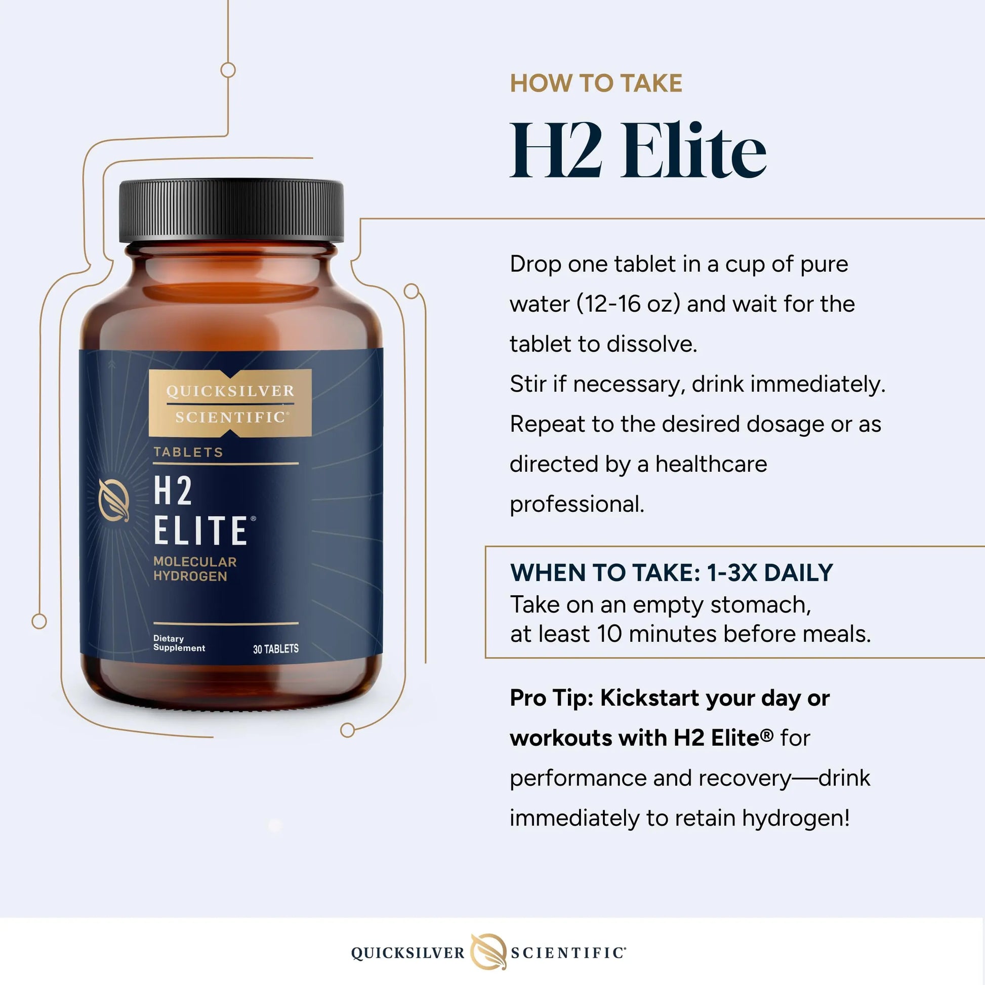 Quicksilver Scientific H2 Elite - Molecular Hydrogen for Energy + Metabolism Support, Water Tablets Perfect for Open Containers - Magnesium Malate Drink Additive (30 Molecular Hydrogen Tablets) Quicksilver Scientific Au supplements