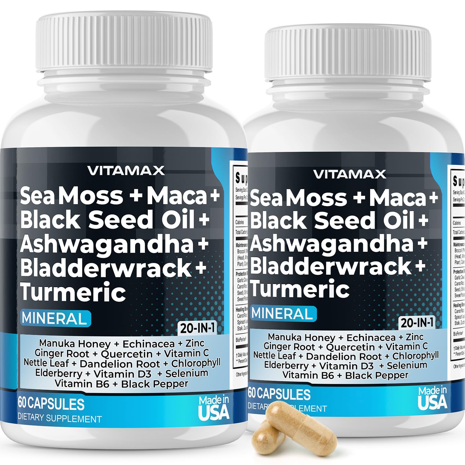 Sea Moss 3000mg Maca 1000mg Black Seed Oil 2000mg Ashwagandha 1000mg Bladderw Vitamax Au supplements