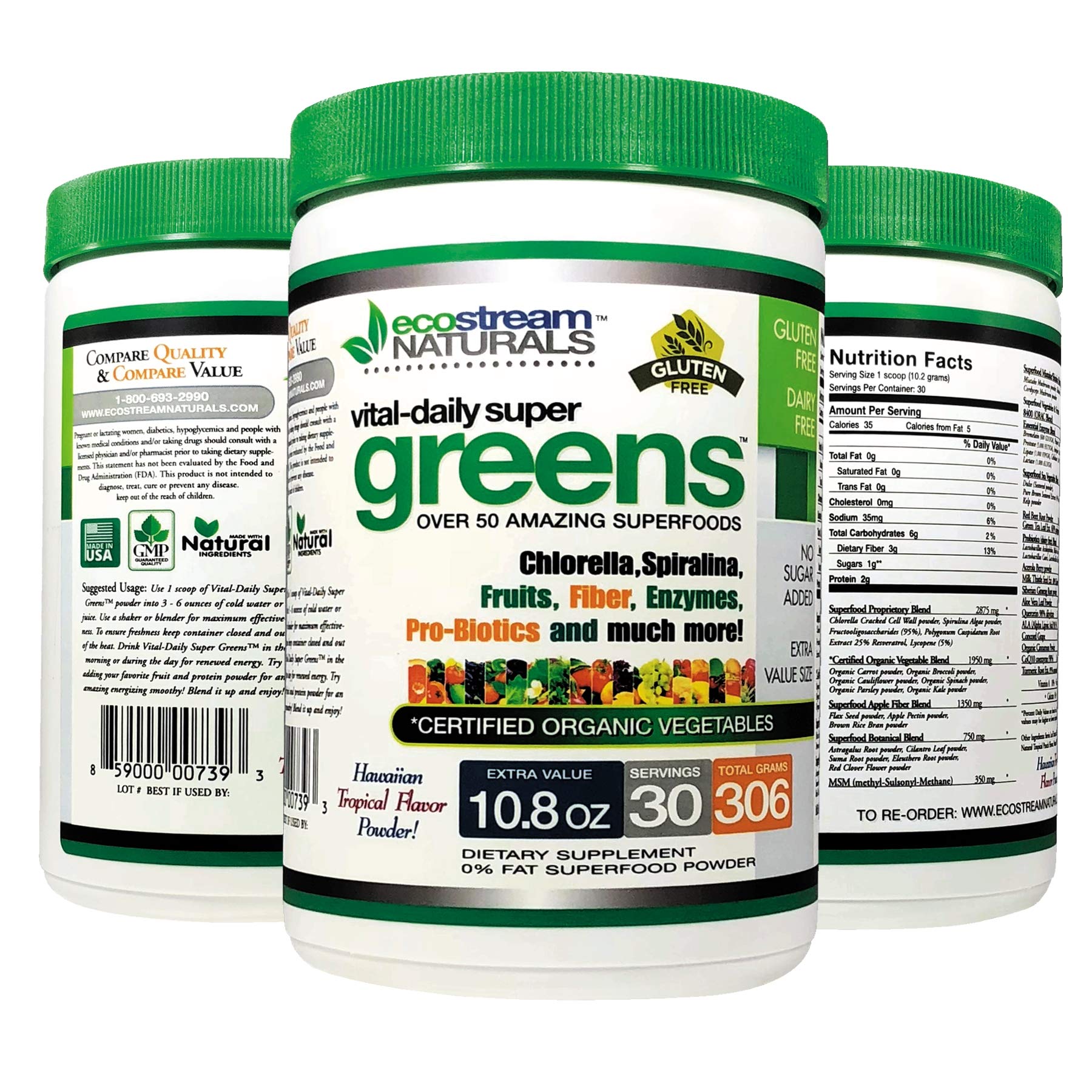 ecostream Naturals Vital First Daily Greens Superfood Powder 50 Whole Super Foods with Spirulina, Chlorella, Flax Seed, Fiber and Enzymes with Organic Greens - 30 Servings ecostream Naturals Au supplements
