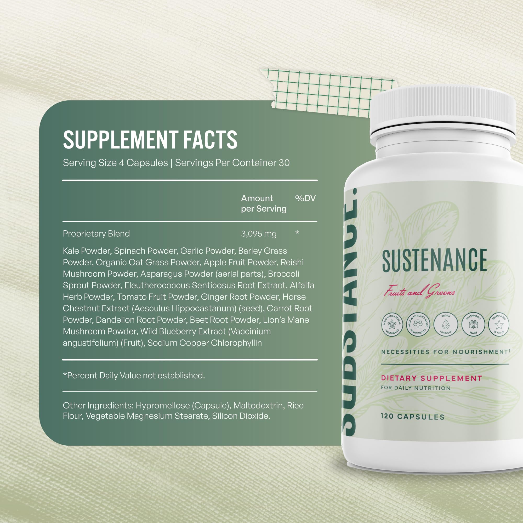 SUBSTANCE. - Nature's Sustenance Daily Greens, Daily Fruit and Veggies Supplement - Enhance Energy, Mental Clarity - Fruits and Vegetables Supplements - US Made, Vegan-Friendly - 30 Servings. SUBSTANCE. Au supplements