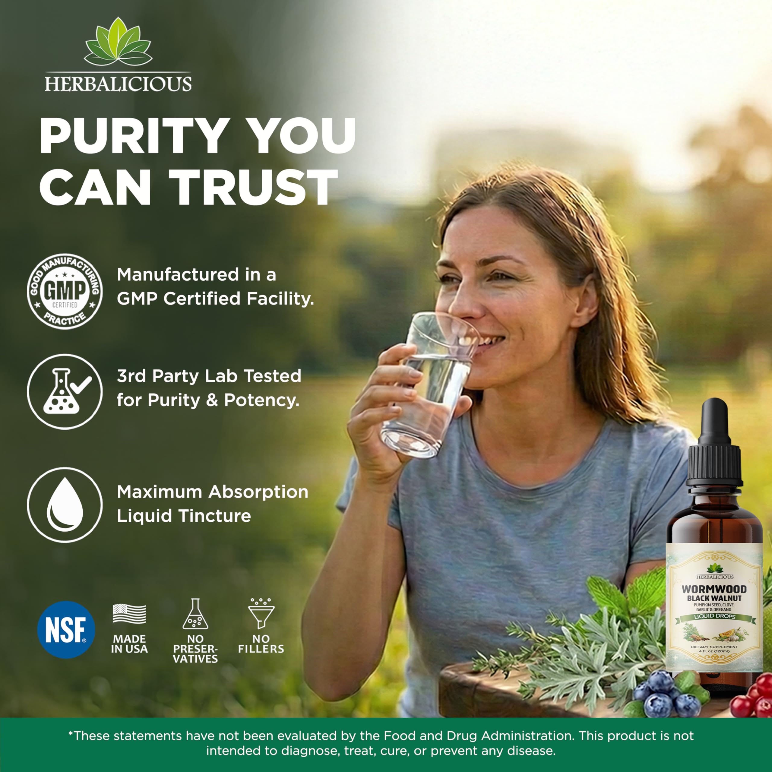 HEBRALICIOUS Wormwood Black Walnut Liquid Drops – Herbal Blend with Pumpkin Seed, Clove, Garlic & Oregano Oil – Alcohol Free Herbal Tincture – Liquid Dietary Supplement, 4 fl oz (120ml) HERBALICIOUS Au supplements