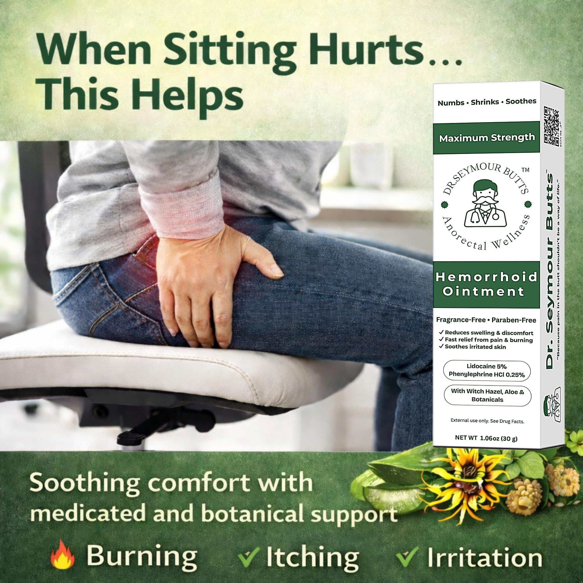 Dr. Seymour Butts Hemorrhoid Ointment – Lidocaine 5% Pain Relief for Burning, Itching & Irritation | External Hemorrhoid Care with Witch Hazel, Aloe & Botanical Support Dr. Seymour Butts Au supplements