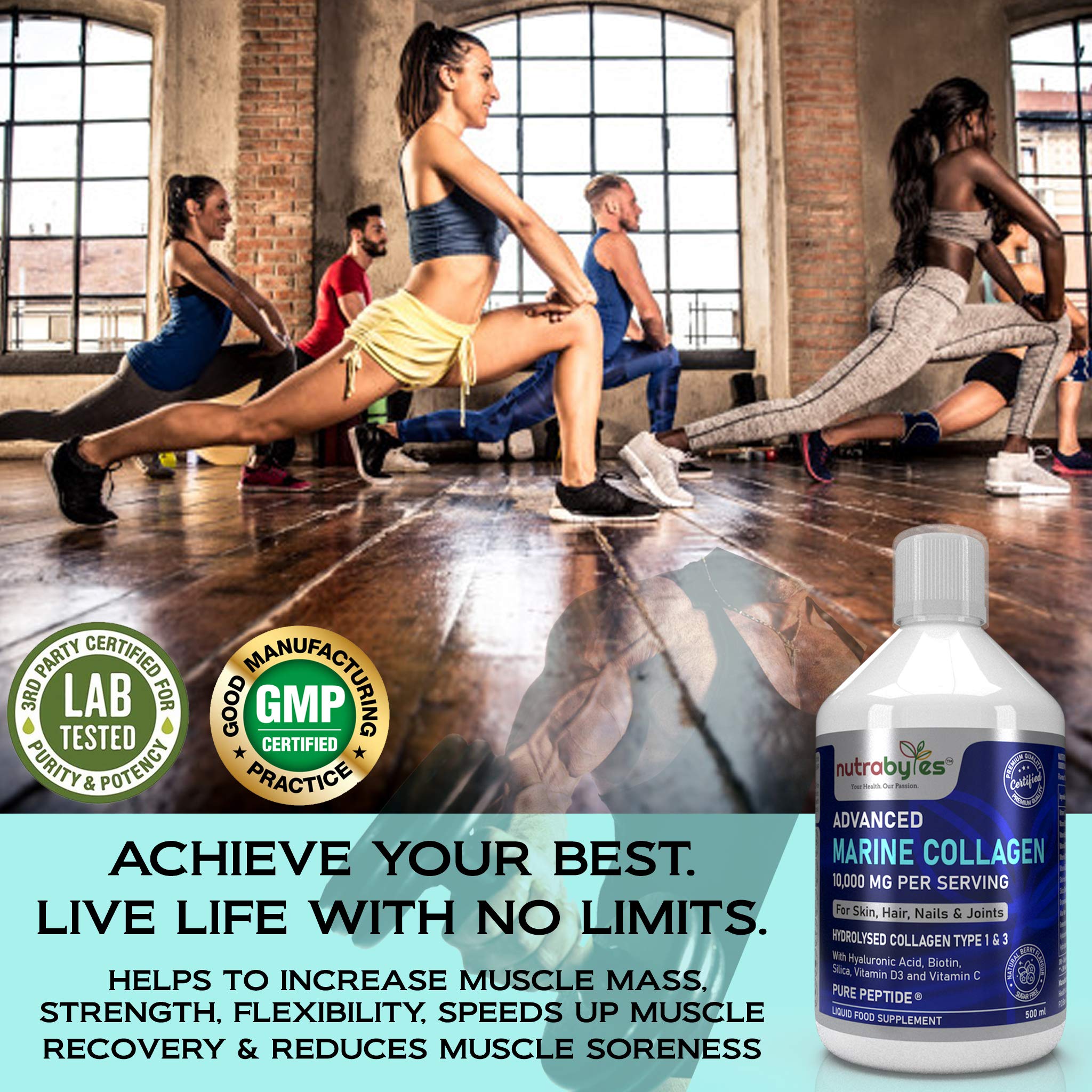 Marine Collagen Liquid 10000mg Sugar Free, Hydrolysed Peptides | Hyaluronic Acid, Biotin, Silica, Vitamin C, Vitamin D3 NUTRABYTES Au supplements