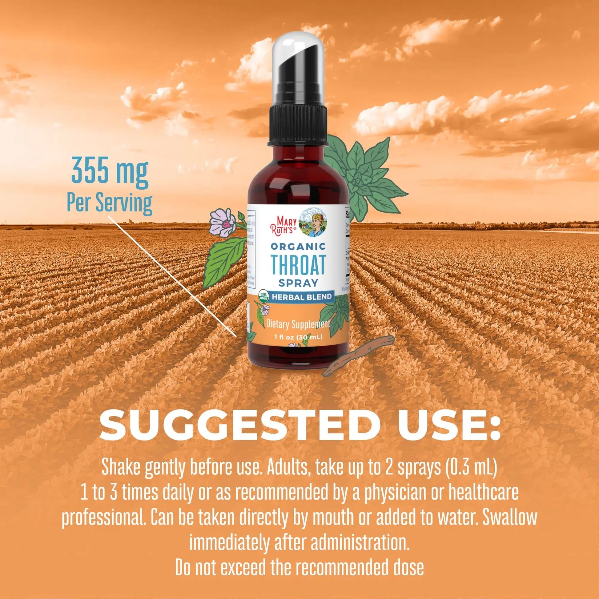 MaryRuth Organics USDA Organic Throat Spray with Mullein Leaf | Marshmallow Root & Licorice Root & Thyme Leaf | 4 Herbal Blend | Non-GMO | Vegan | Gluten Free | 1 Fl Oz | Up to 100 Servings MARYRUTH'S Au supplements