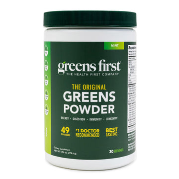 Greens First Original Greens Powder - 49 Superfoods - Organic Fruits & Veggies - Prebiotics, Probiotics & Digestive Enzymes - Antioxidant Smoothie - Dairy Free, Vegan & Non-GMO (Mint, 30 Servings) Greens First Au supplements