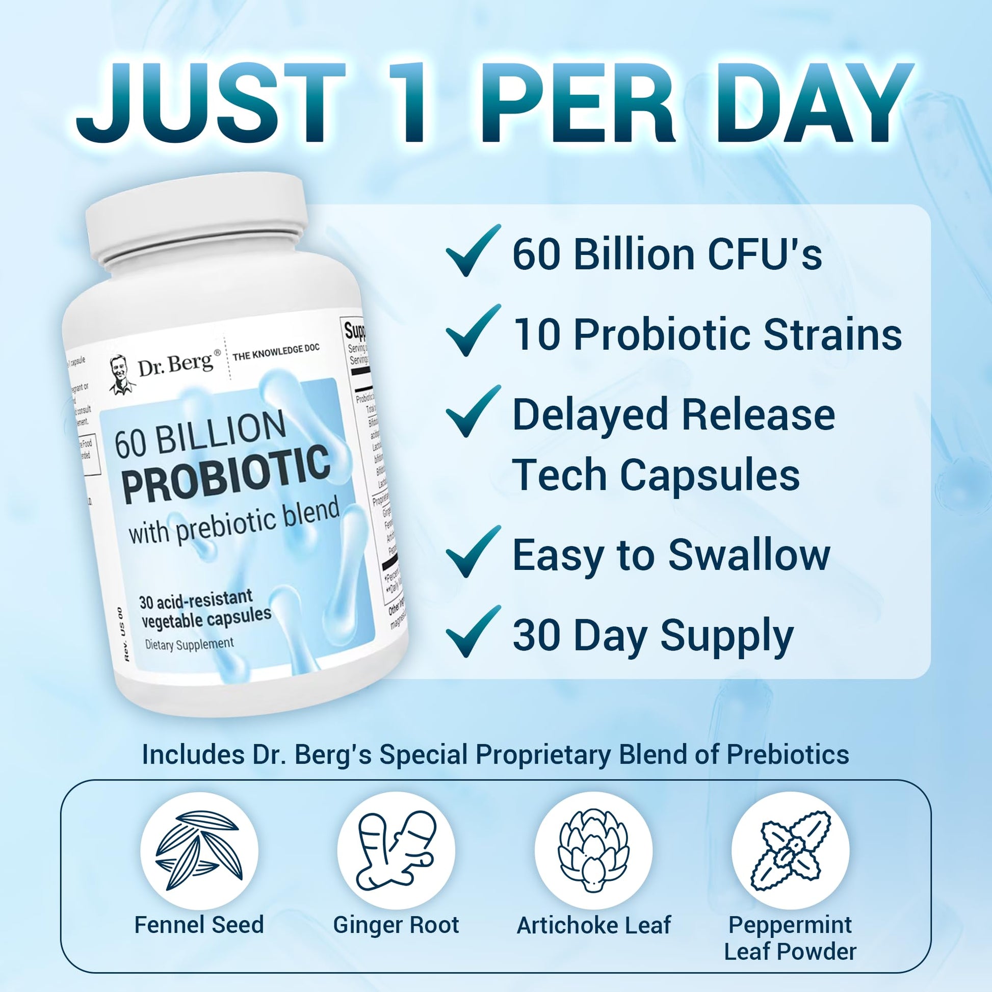 Dr. Berg 60 Billion Probiotic Supplement - Probiotics for Men & Women - Pre and Probiotics Dr. Berg Nutritionals Au supplements