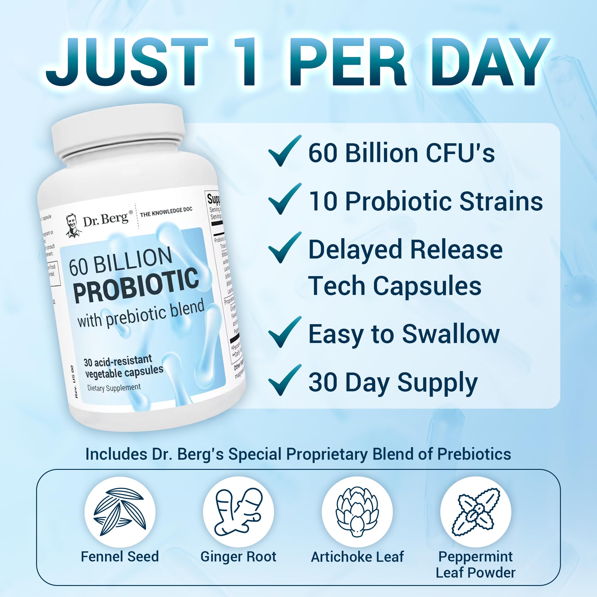 Dr. Berg 60 Billion Probiotic Supplement - Probiotics for Men & Women - Pre and Probiotics Dr. Berg Nutritionals Au supplements