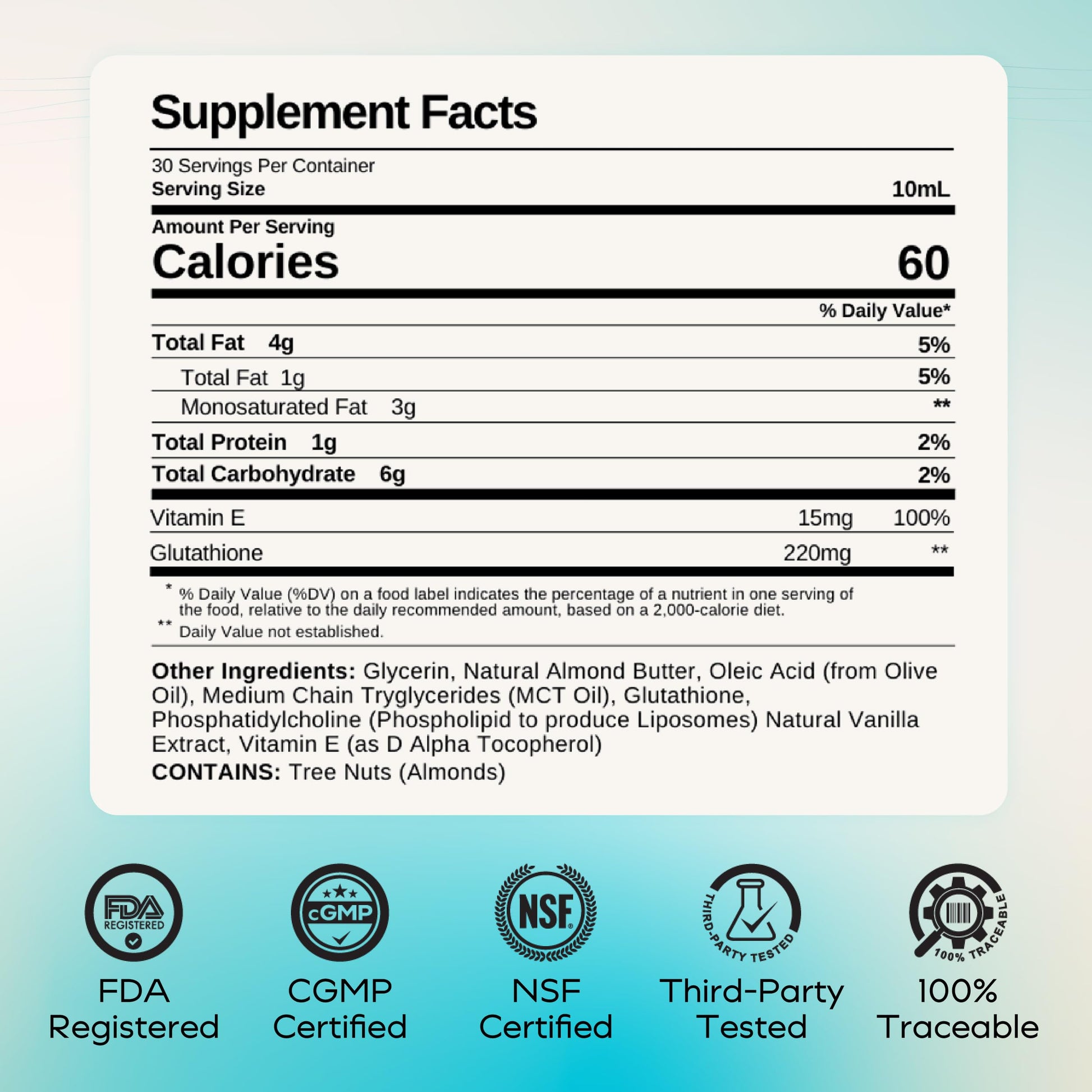 MYCL Liposomal Glutathione Supplement Squeeze Packs – Vitamin E and MCT Oil – Skin, Hair and Nail Health– High Absorption - Vanilla Almond – 30 Single-Serve Packets MYCL Au supplements
