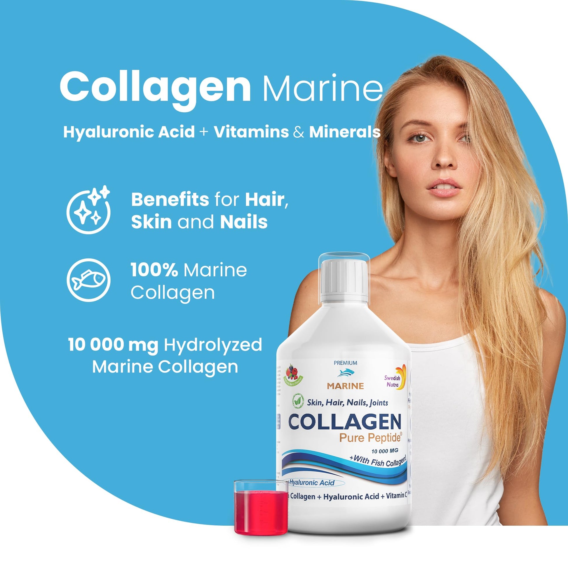 Marine Liquid Collagen 10000mg 500 ml I Pure Hydrolyzed Collagen Peptides Swedish Nutra Au supplements
