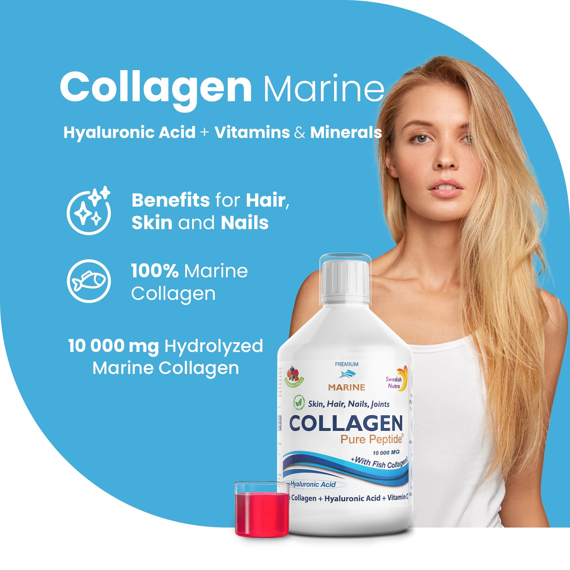 Marine Liquid Collagen 10000mg 500 ml I Pure Hydrolyzed Collagen Peptides Swedish Nutra Au supplements
