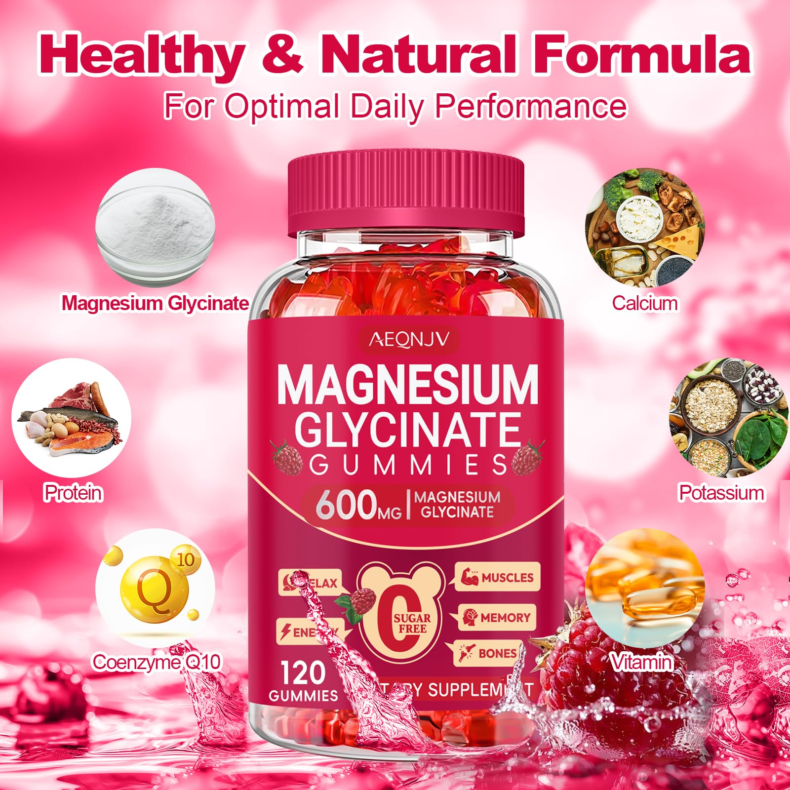 Magnesium Glycinate Gummies 600mg, Sugar Free Magnesium Gummies for Adults, Chewable Potassium Supplements for Body Support, Zzz and Relaxation, 120 Count AEQNJV Au supplements