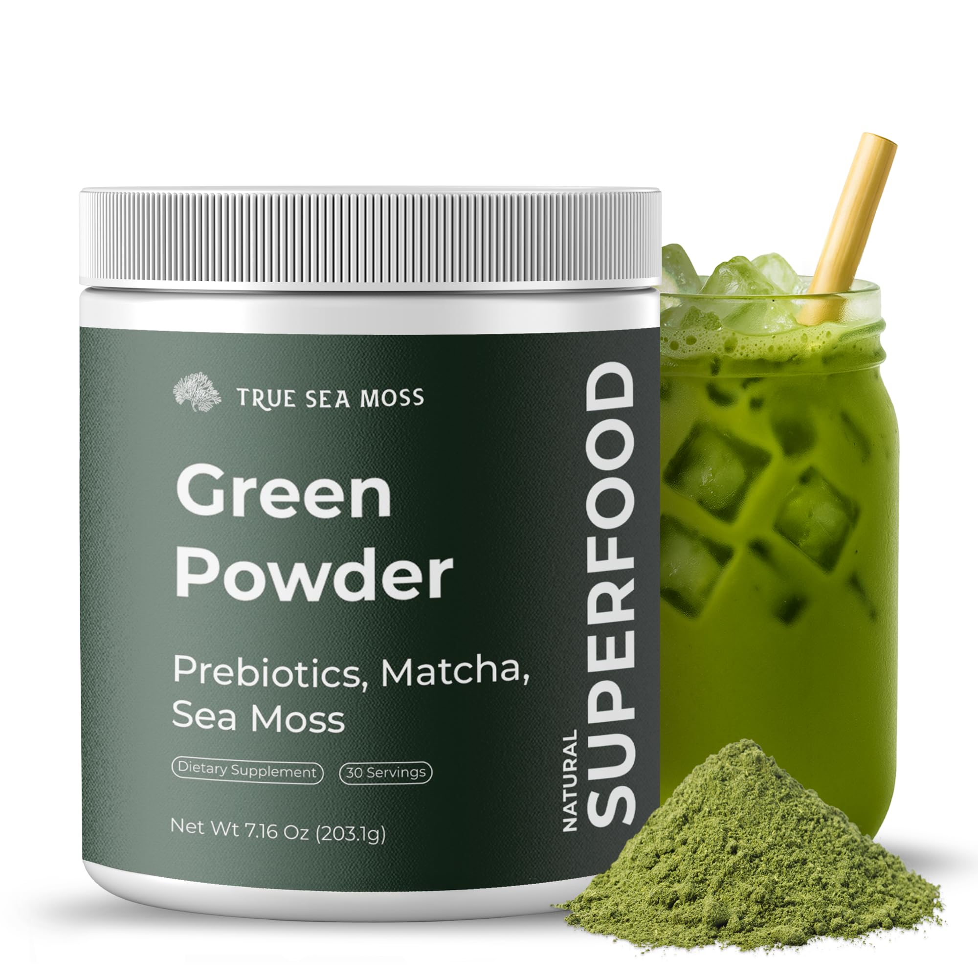 TrueSeaMoss Super Greens Powder with Matcha for Digestive & Gut Health – 25 Superfoods with Probiotics, Prebiotics, Enzymes & Sea Moss – Vegan Superfood Powder for Bloating & Regularity - 30 Servings TrueSeaMoss Au supplements