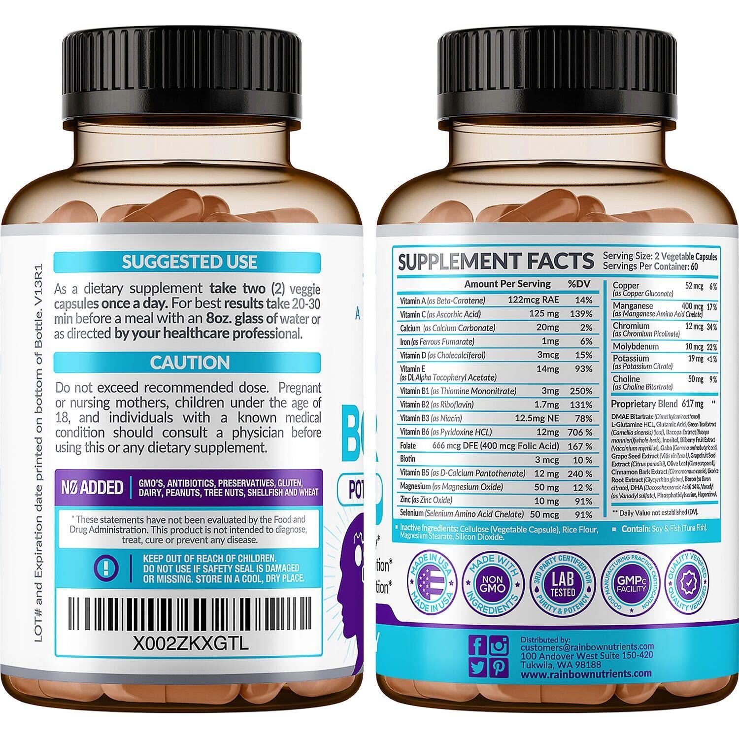 40-in-1 Brain Booster Supplements for Memory, Focus, Clarity, Energy, Performance Rainbow Nutrients, LLC Au supplements