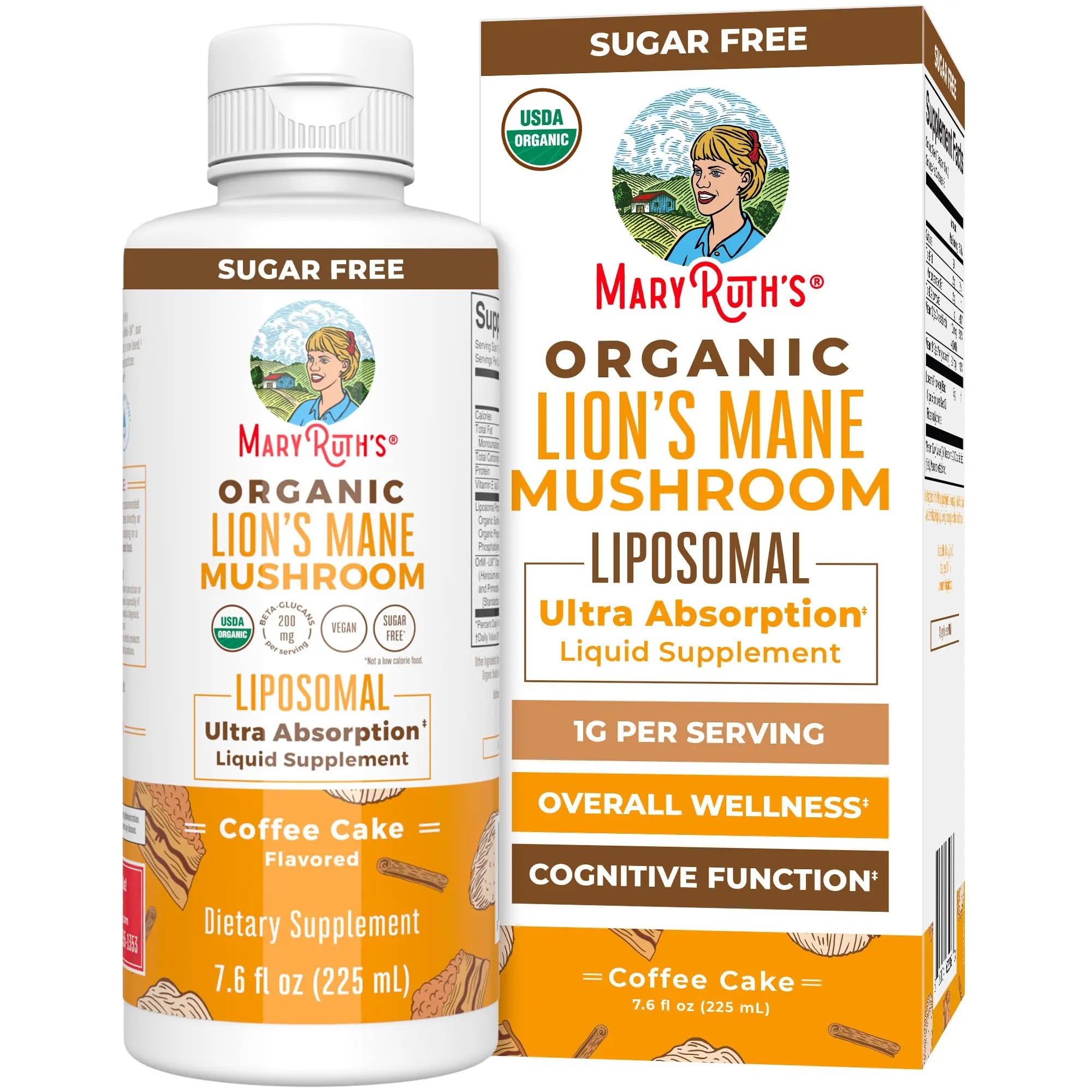 MaryRuth Organics Lions Mane Supplement | Ultra Absorption Liposomal | Full Spectrum Lion's Mane Mushroom | 200mg Beta-Glucans Per Serving | USDA Organic | Vegan | 7.6 oz | 15 Servings MARYRUTH'S Au supplements