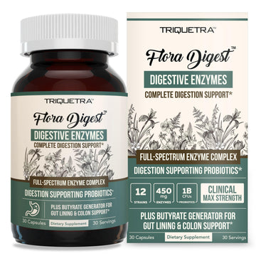Flora Digest - 3-in-1 Max Strength Digestive Enzymes + Gut Surviving Probiotics & ButyraGen® Postbiotic for Optimal Digestion, Bloating Relief, Regularity, Gut Lining & Colon Support - (30 Capsules) Triquetra Health Au supplements