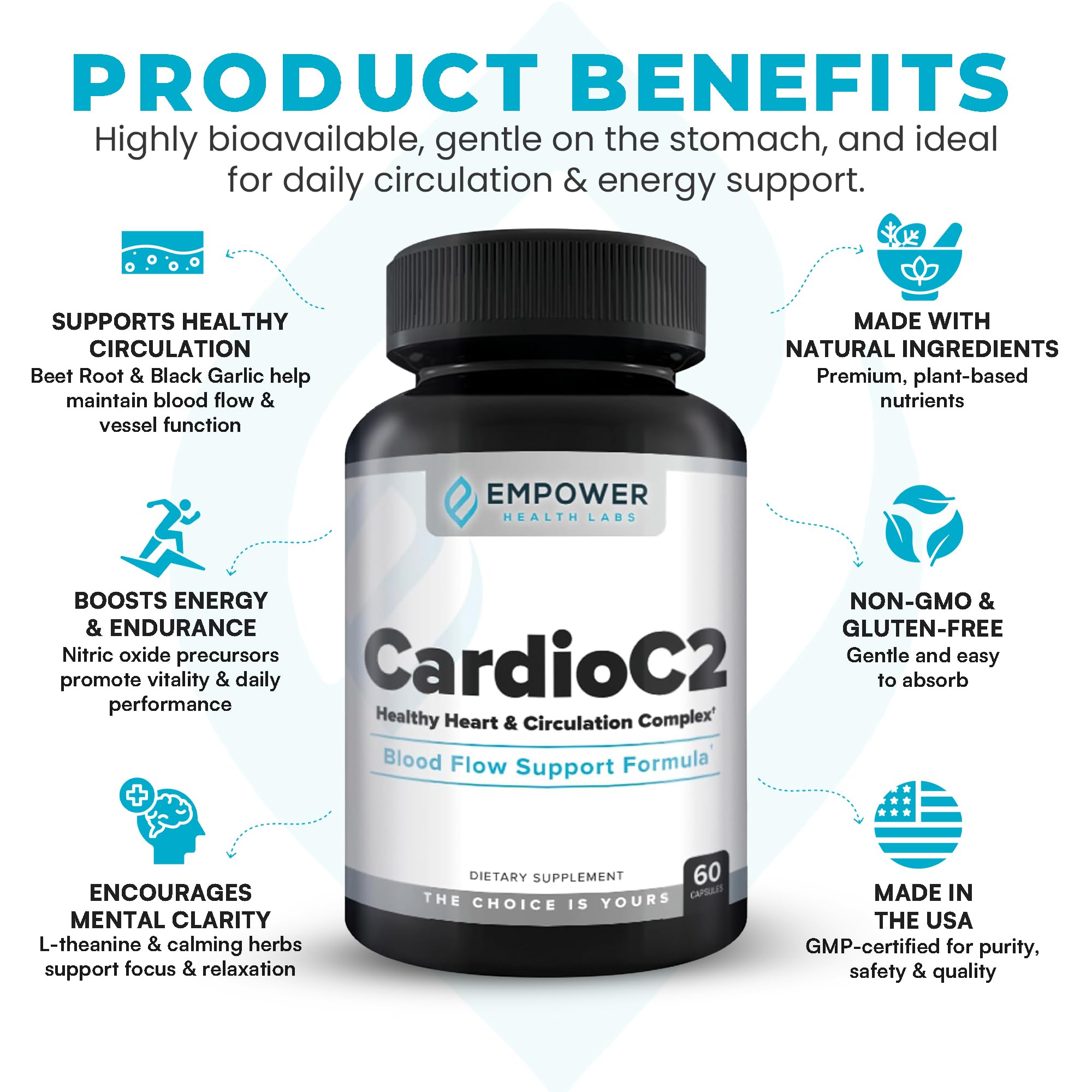 Empower Health Labs CardioC2 Circulation & Energy Support – Doctor-Formulated Blend with Beet Root, Black Garlic, Hawthorn & CoQ10 – Supports Healthy Blood Flow, Energy & Clarity – 60 Capsules Empower Health Labs Au supplements