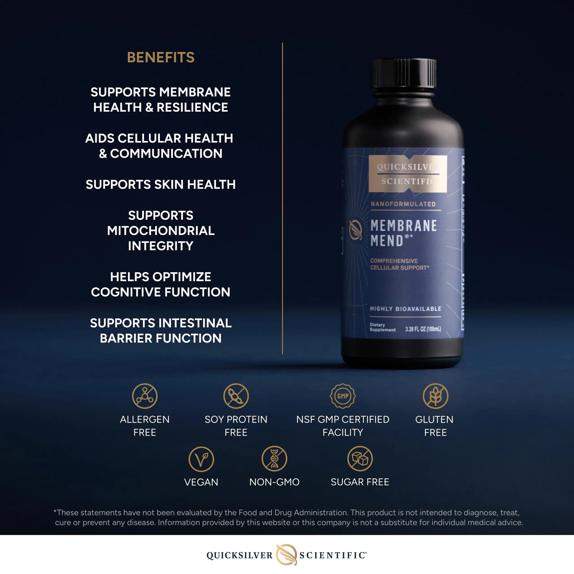 Quicksilver Scientific Membrane Mend - Brain, Cellular & Healthy Aging Support with Phosphatidyl Choline (PC), Vitamin E Tocotrienols, Ahiflower Oil & Astaxanthin Supplements (3.38oz / 100ml) Quicksilver Scientific Au supplements