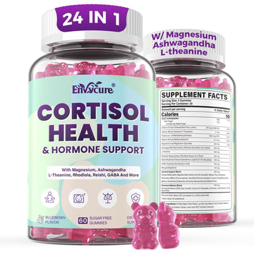 Cortisol Supplements for Women & Men, Cortisol Reducer Gummies w/ Magnesium, Ashwagandha, L-Theanine, Rhodiola, Reishi, 24 IN 1 Cortisol Detox Manager for Calm Mood, Focus & Relaxation,Vegan, 120 Cts EnvyCure Au supplements