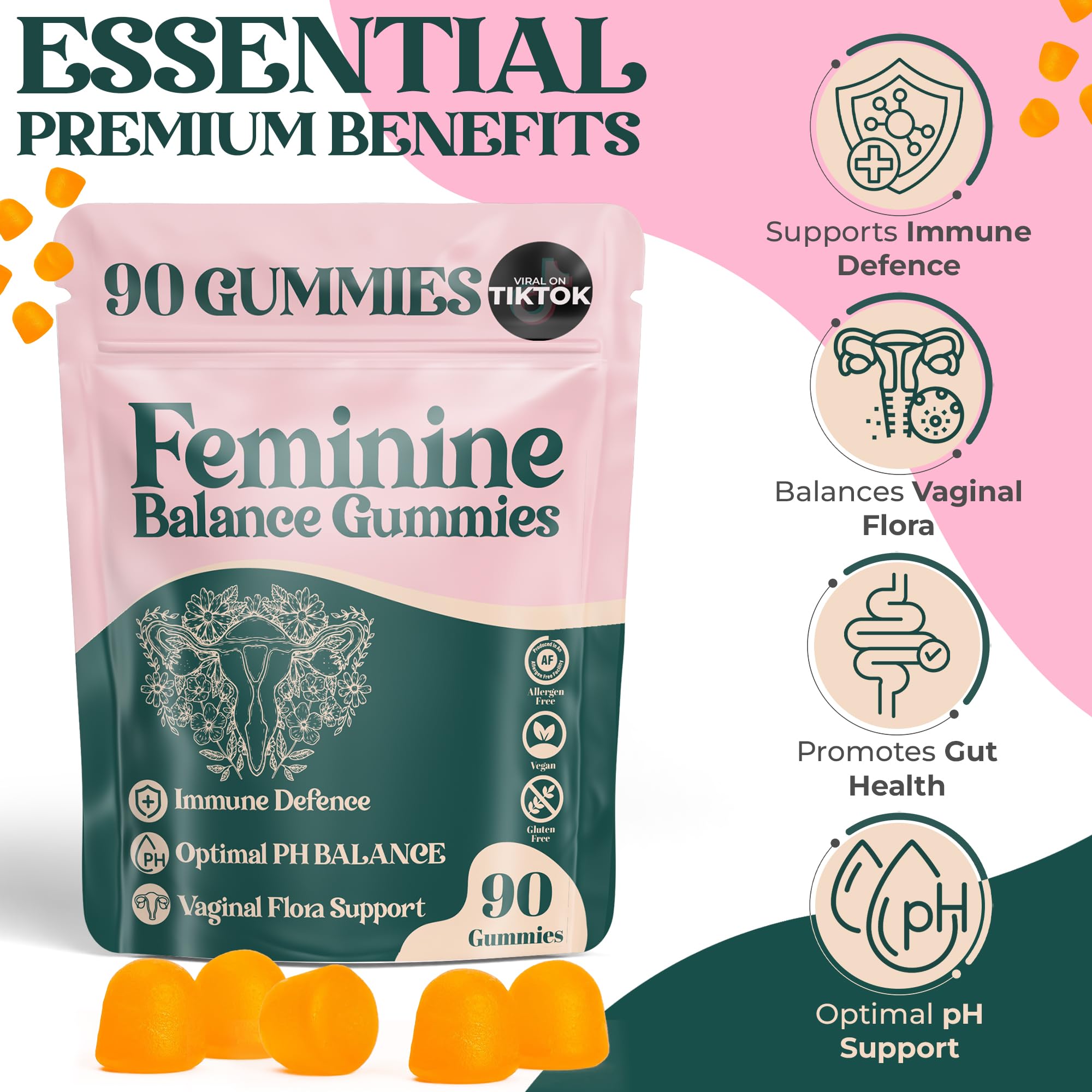 ORGANIC UPLIFT Premium Feminine Balance Gummies - for Women’s Health & Wellness - Immune Support - Vegan, Gluten-Free - Hawaiian Pineapple - 90 Gummies - 45 Servings ORGANIC UPLIFT Au supplements